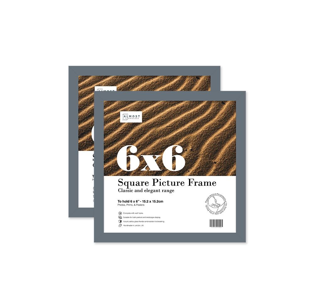 Almost Frameless 6x6 Grey Picture Frame Set of 2, Display 6x6 Picture Gallery Wall, Poster, Photo, Artwork, or Print, Grey, Square