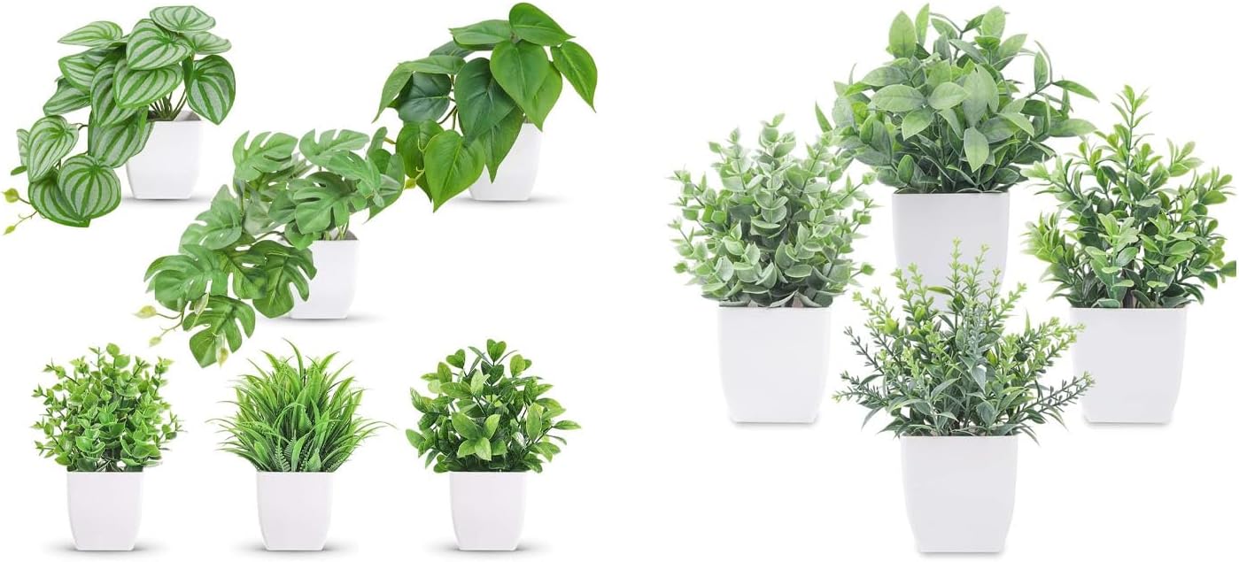 Der Rose Bundle of 6 Pack Fake Plants and 4 Pack Fake Plants for Home Office Desk Bathroom Aesthetic Farmhouse Room Decor Indoor