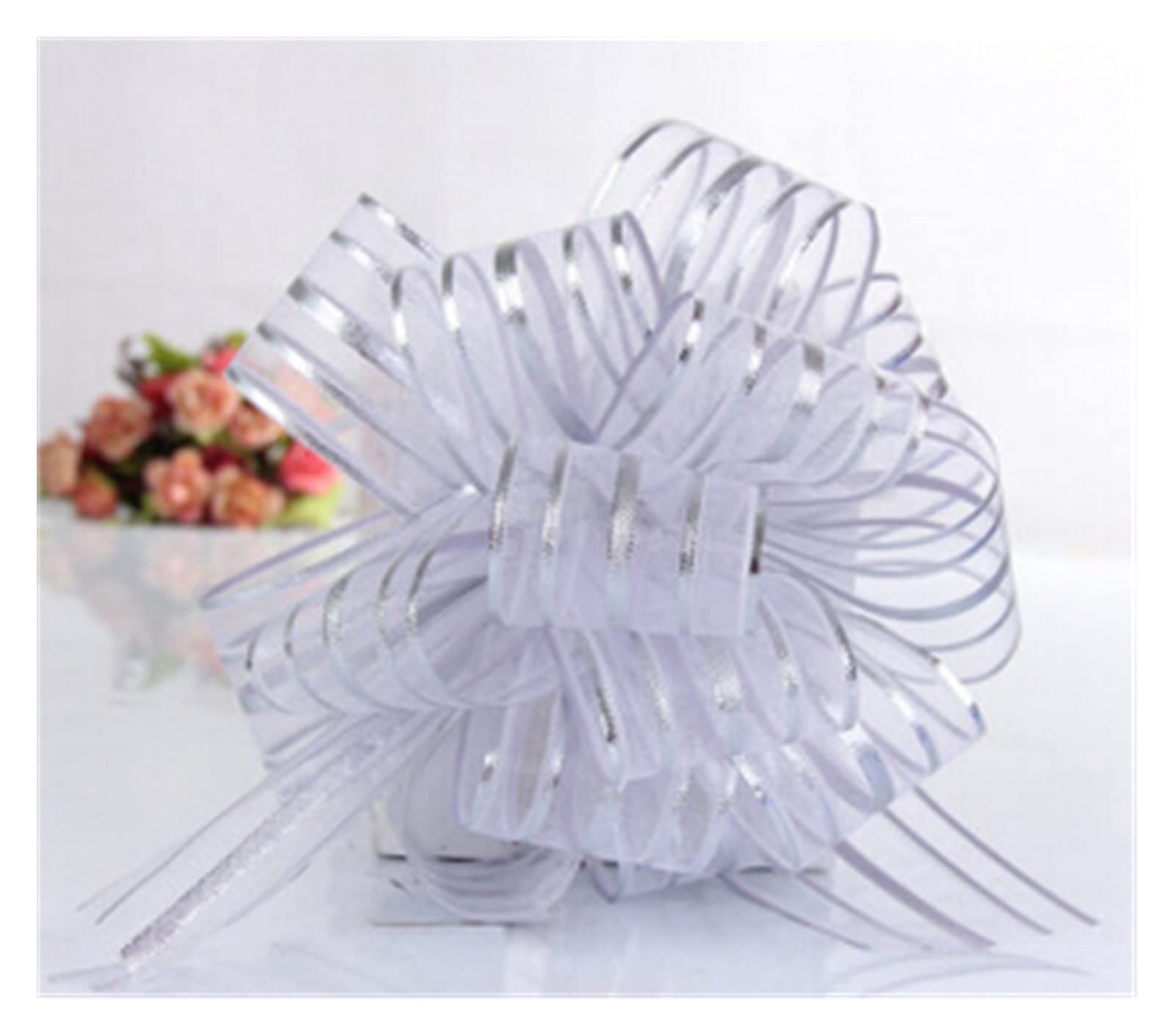 Dekorative Schleifen, Geschenkpapierschleifen, 50 Stück, große Zugschleife, Hochzeitsauto-Dekoration, Hochzeitszimmer, Weihnachtsdeko, Geschenkverpackungsbänder(Silver)