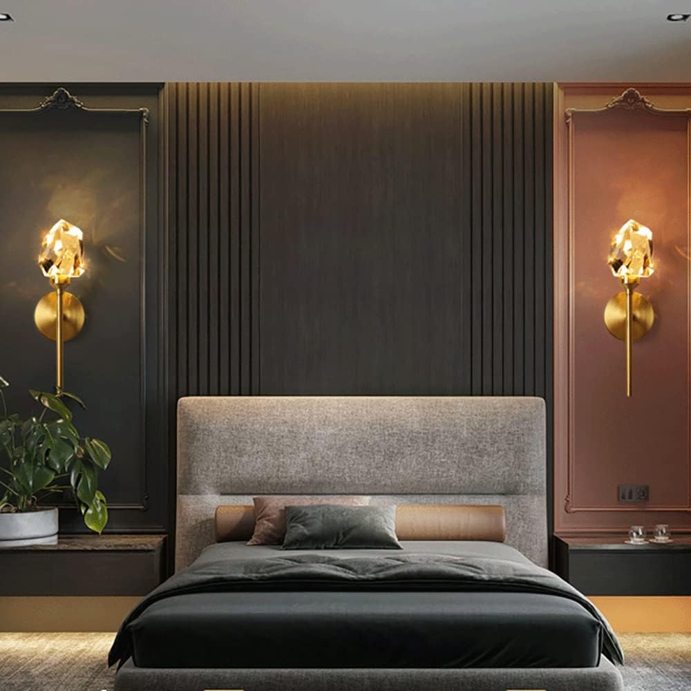 Applique Murale En Cristal, Applique Murale De Chevet À Tête Unique, Applique Murale Candélabre En Cuivre, Appliques Murales Led Modernes - 5 W - Mode 3 Couleurs, Appliques Murales D'Éclairage