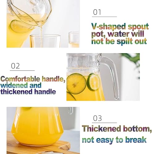 Miniatura 6 de Jarra de vidrio de 1.2 litros con tapa, juego de 6 tazas de 10.1 fl oz para agua fría caliente, café, leche, jugo de té helado, jarras de