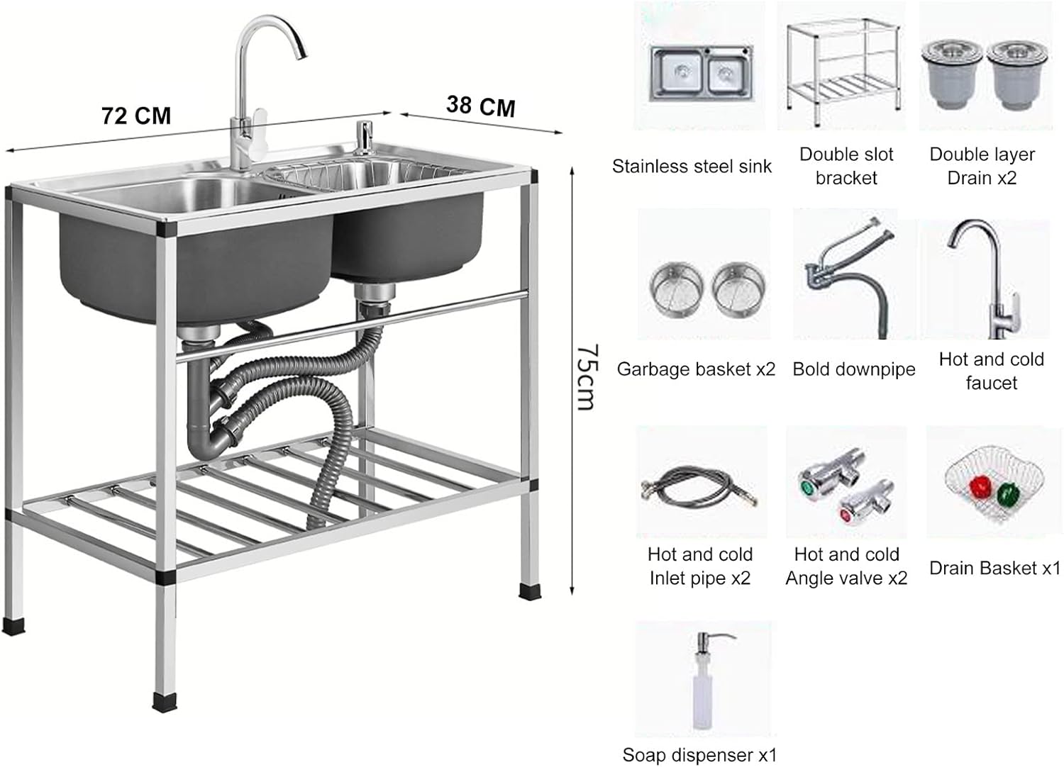 Double Sink,Free Standing Catering Commercial Sink,Utility Sinks For A Laundry Room,with Faucet And Drainage Pipe,Easy To Store,for Outdoor Garage Commercial Restaurant Kitchen Laundry Room ( Size : 7