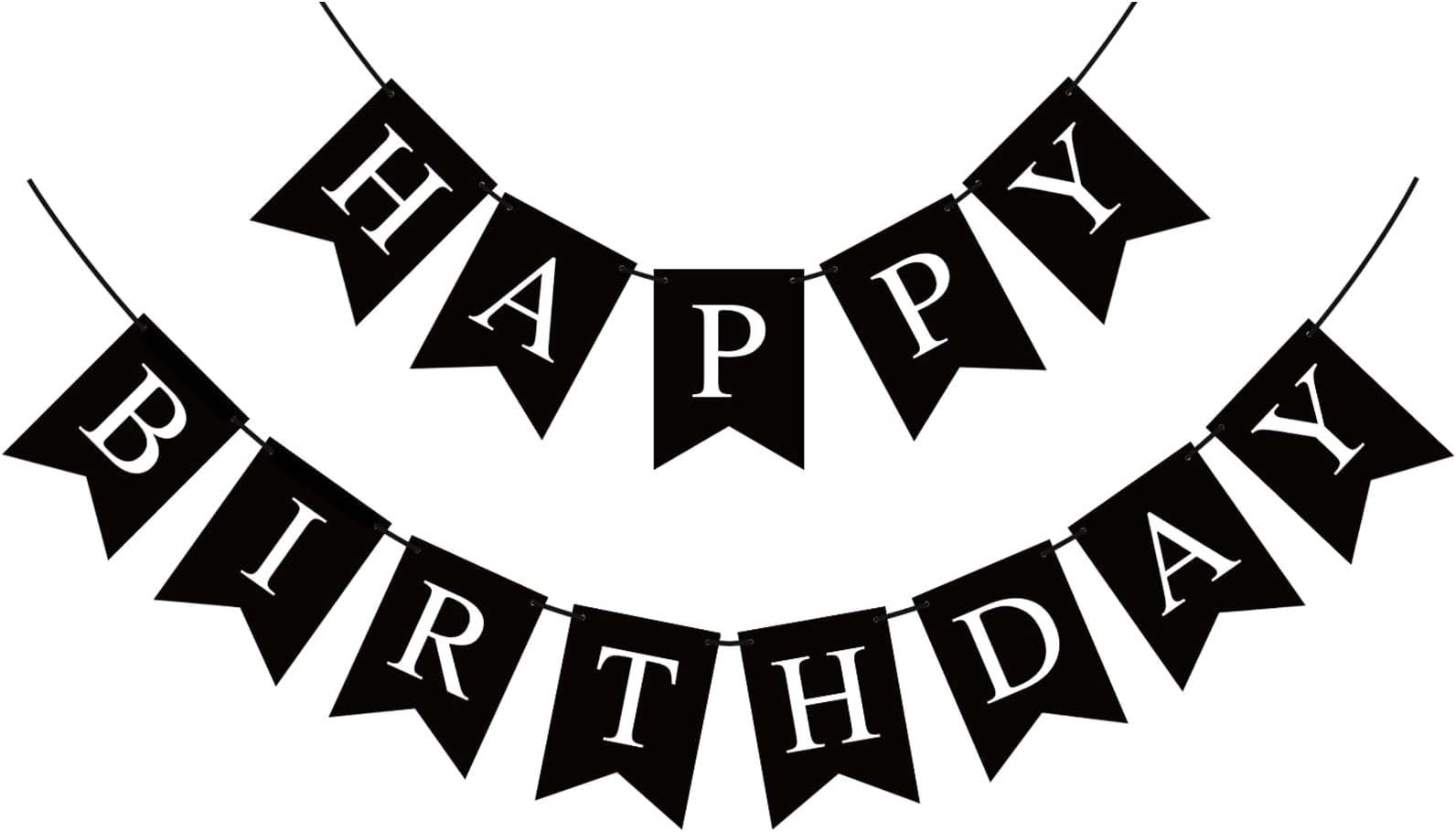 Runhiskii Happy Birthday Banner – Schwarz Mit Silbernen Buchstaben, 13 Flaggen, Ca. 16 Cm Lang