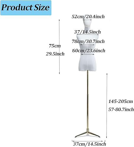 Miniatura 2 de EliteBloom Torso de maniquí, modelo de vestidor con forma de cuerpo de maniquí femenino con trípode dorado ajustable de 55 a 74.8 pulgadas de alto