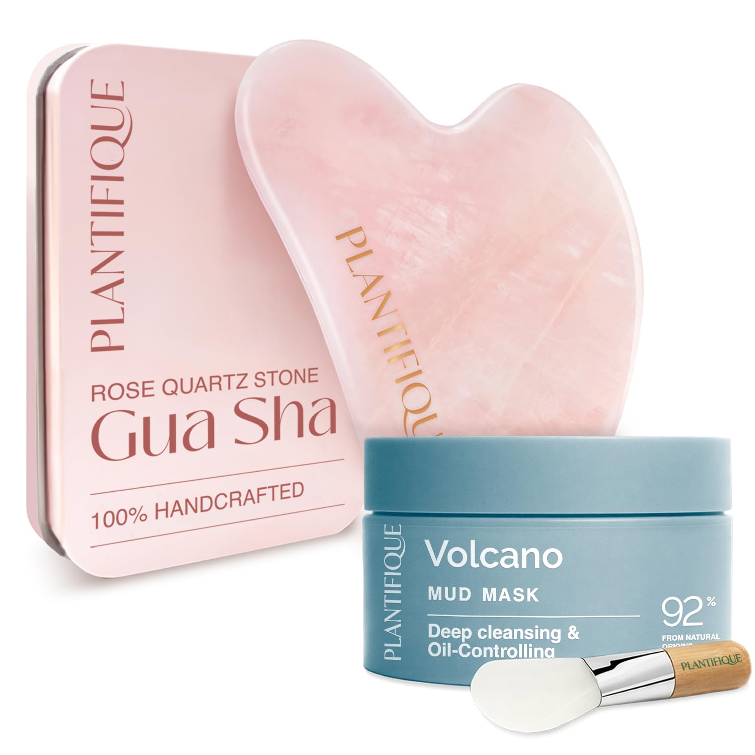PLANTIFIQUE Dead Sea Mud Mask for Face Body Care with Hyaluronic Acid for Women and Men and Gua Sha Rose Quartz Tool for Face Anti Aging Massage Tool - GuaSha Tool - Facial Skin Care Products