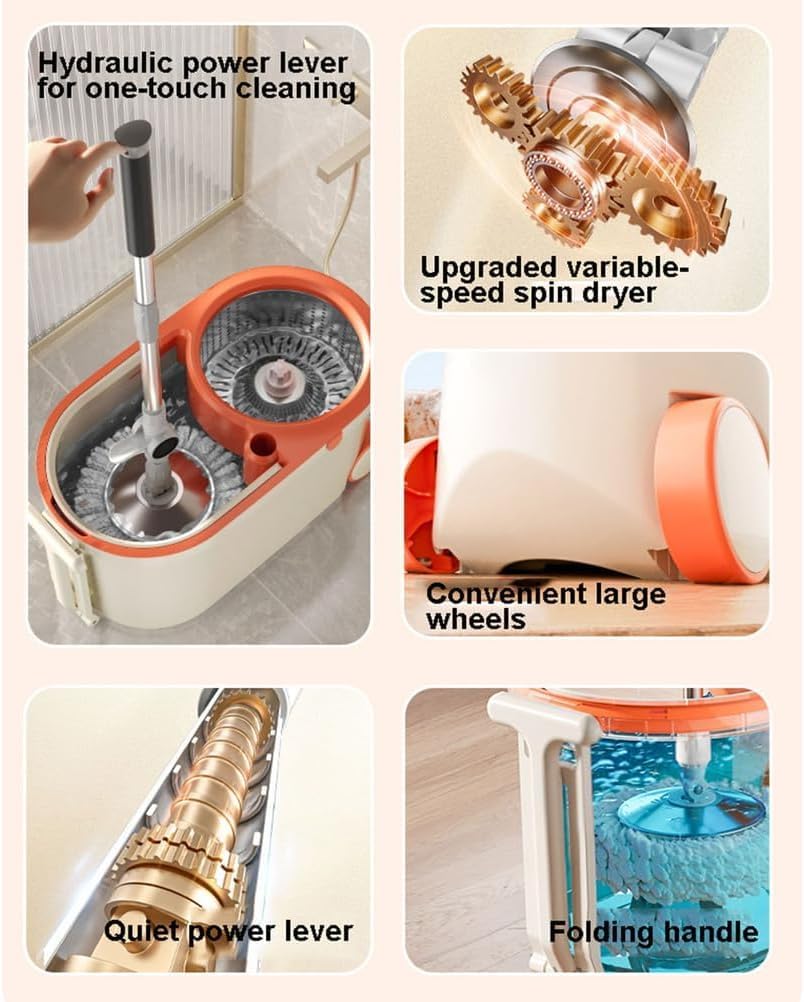 Adjustable Spin Mop and Bucket Set, 51 Stainless Steel Handle, Microfiber Refills, Ideal for Wet & Dry Cleaning, Efficient Home Cleaning Solution