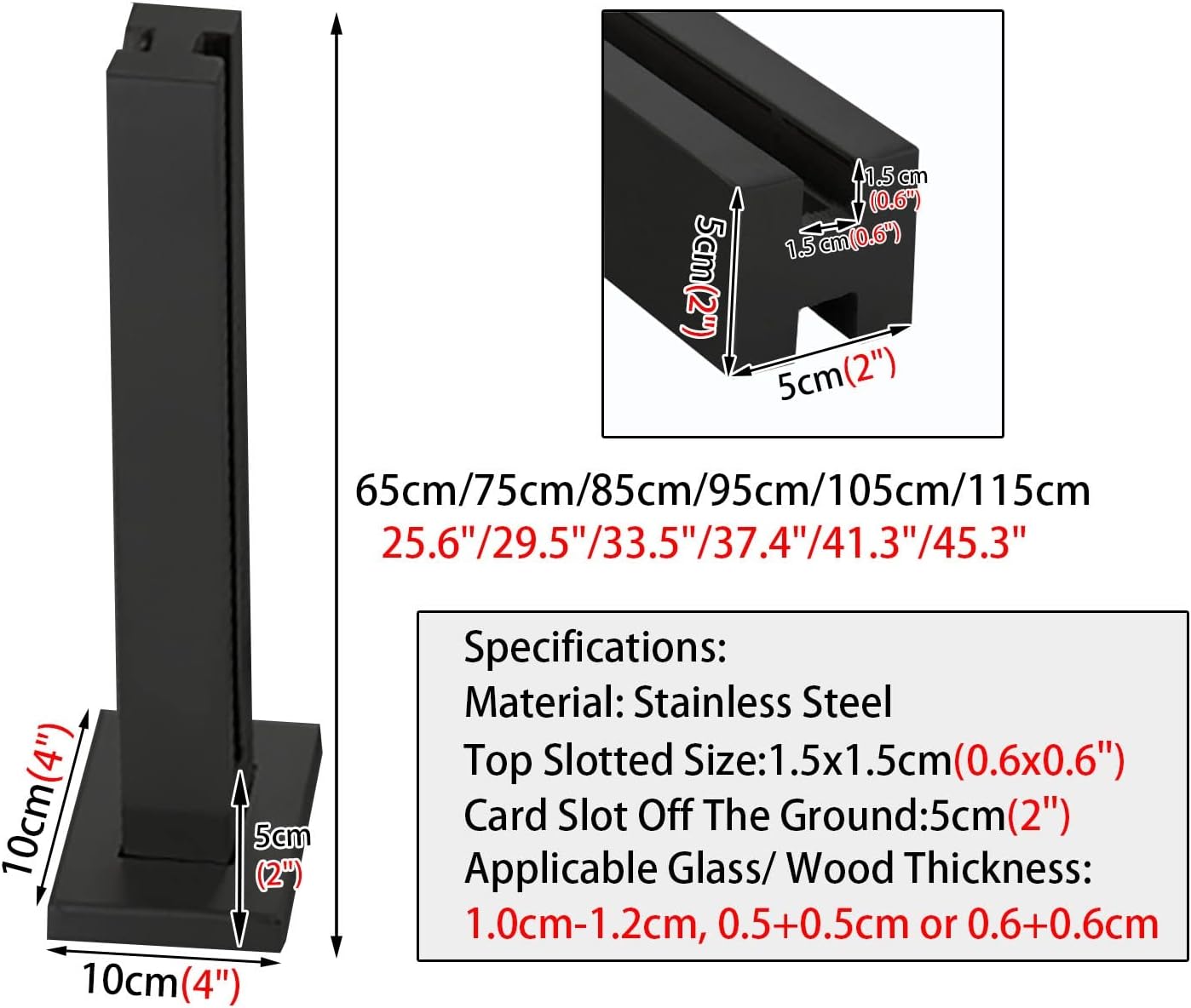 Black Heavy Duty Glass Balustrade Post Kit for Balcony, Garden, Patio - Safety Glass Railing Columns, 100cm Height, Durable Outdoor Fence Solution