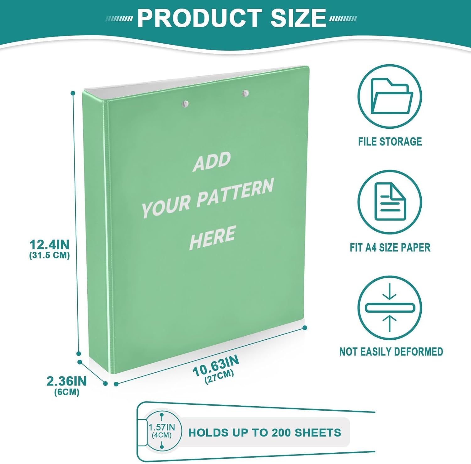 Custom Your Pattern Sturdy 3 Ring Binders 1.5 Inch D Rings Binder with Clear Pockets 1 1/2 inch Decorative for Office