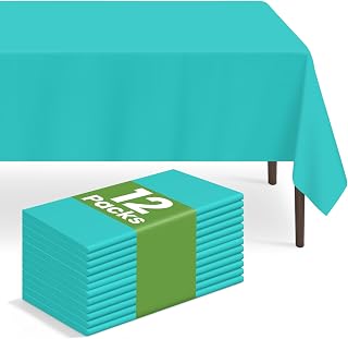 12 Pack Disposable Teal Plastic Tablecloth, 54 x 108 Inch | Rectangular Turquoise Table Cloth, Waterproof Table Cover for Birthday Party, Baby Shower, Christmas, and Outdoor Picnic