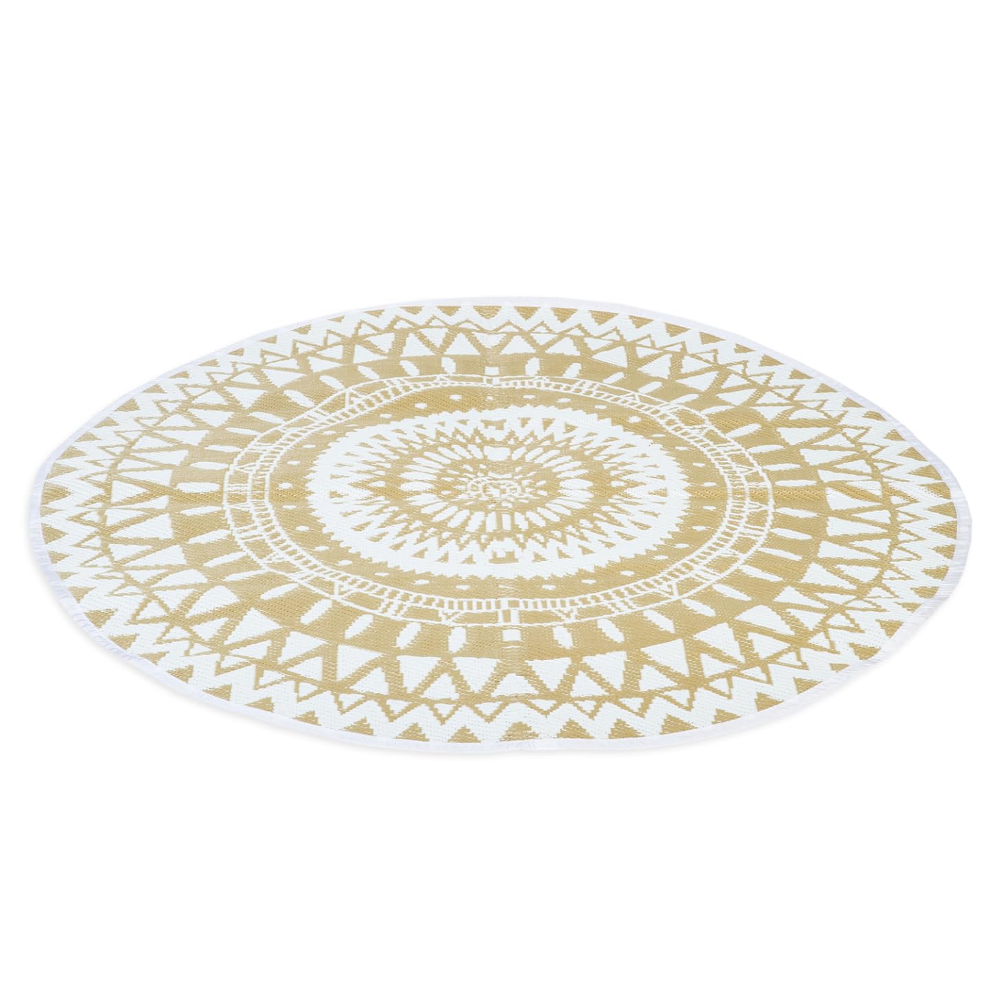 IDMarket - Tapis extérieur Rond Naturel et Blanc D.150 CM