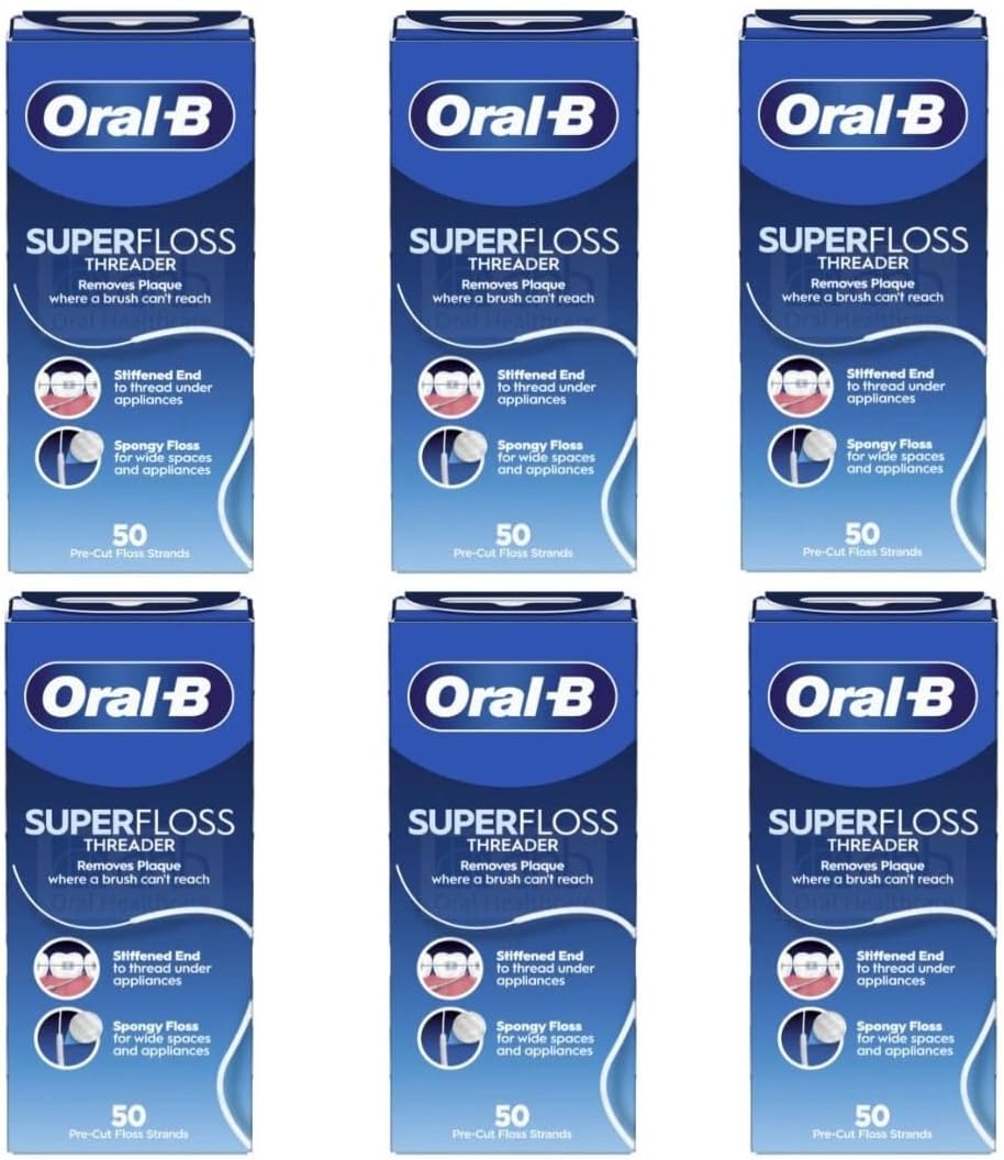 Oral-B Super Floss Mint Dental Floss for Braces Bridges - 50 Strips (Pack of 6)