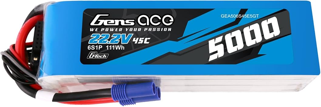Gens ace G-Tech 5000mAh 22.2V 45C 6S LiPo Battery with EC5 Plug