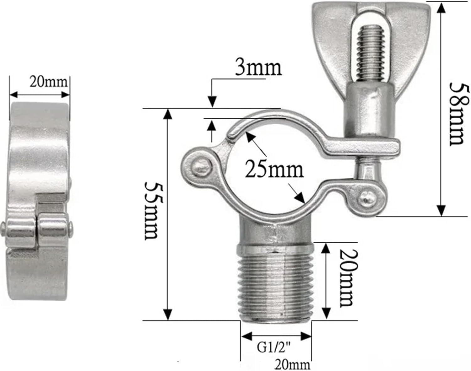 Pipe Supports,Pipe Support Ring Hanger,1/2" BSPT Male X Fit 1/2" 3/4" 1" -12" Inch 25 mm Tube OD 304 Stainless Steel Pipe Support Clamp Hanger Bracket Sanitary