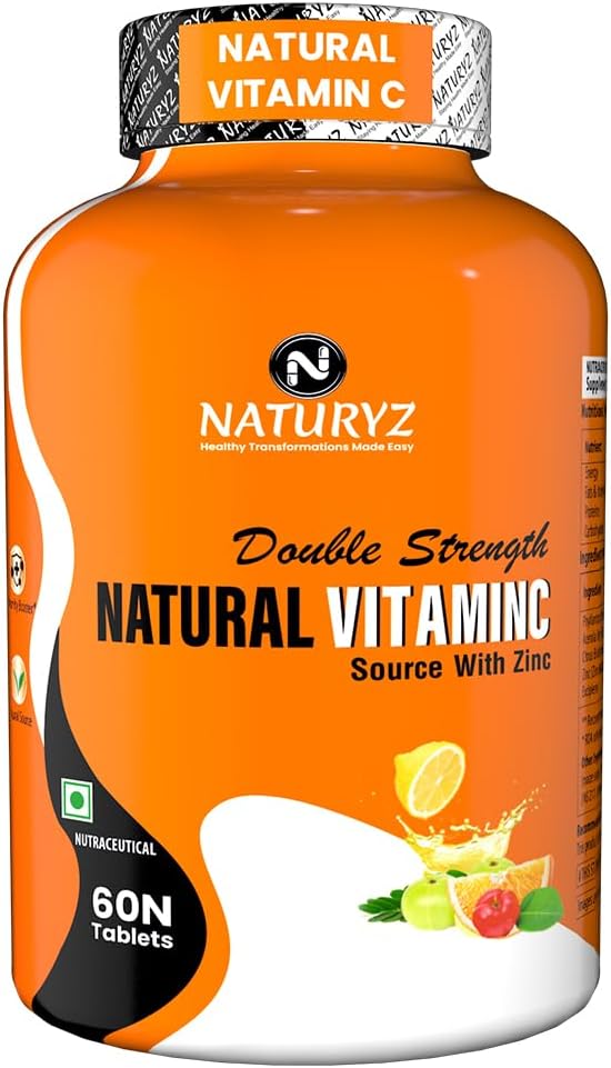 Double Strength Natural Vitamin C & Zinc Supplement 1250 mg with Amla, Acerola Cherry, Citrus Bioflavonoids for Immunity Support & Skincare (60 Vegetarian tablets)