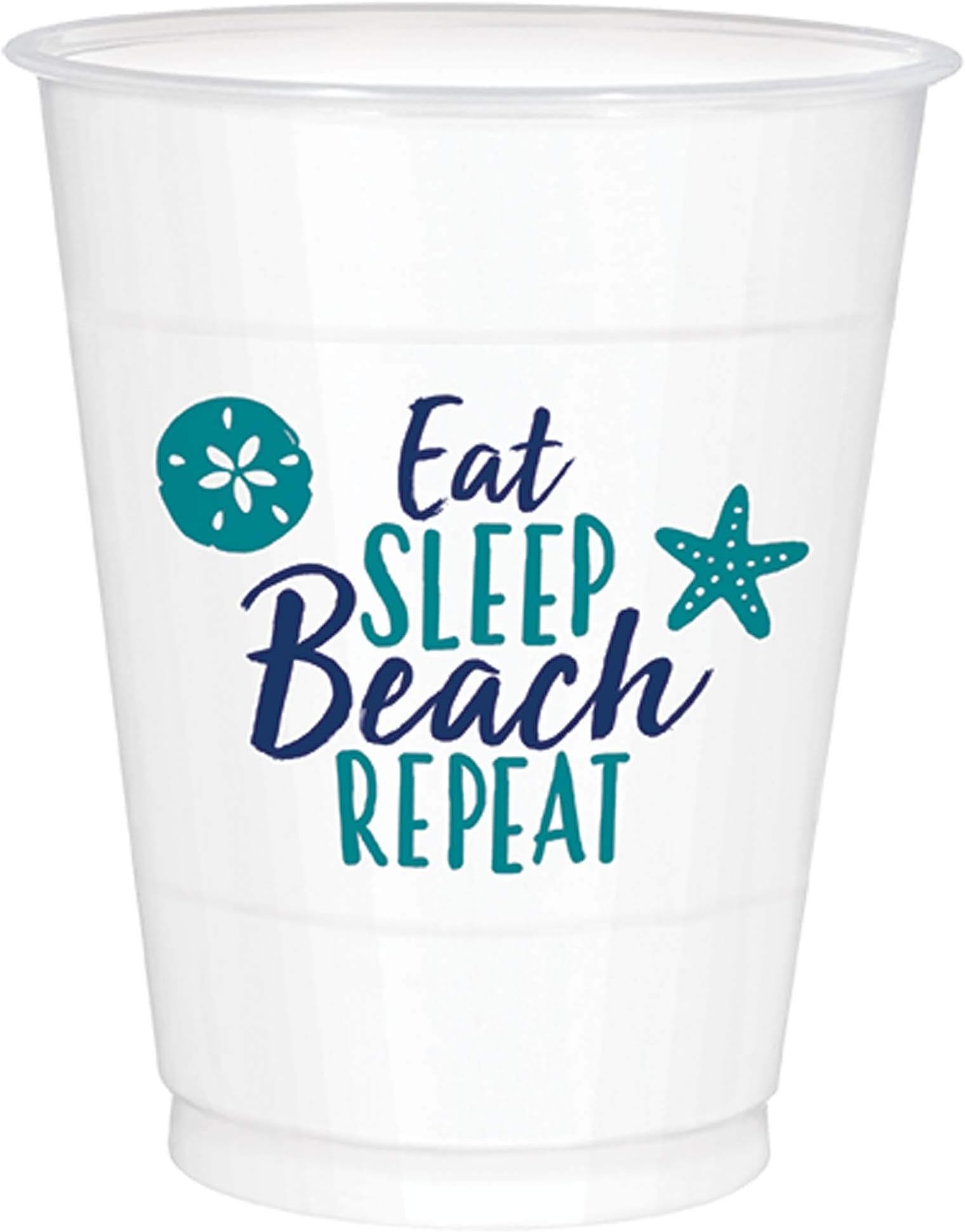 Amscan Eat, Sleep, Beach Repeat Plastic Cups - 16 oz. (Pack of 25) - Durable, Vibrant, and Perfect for Beach Parties, BBQs, and Celebrations