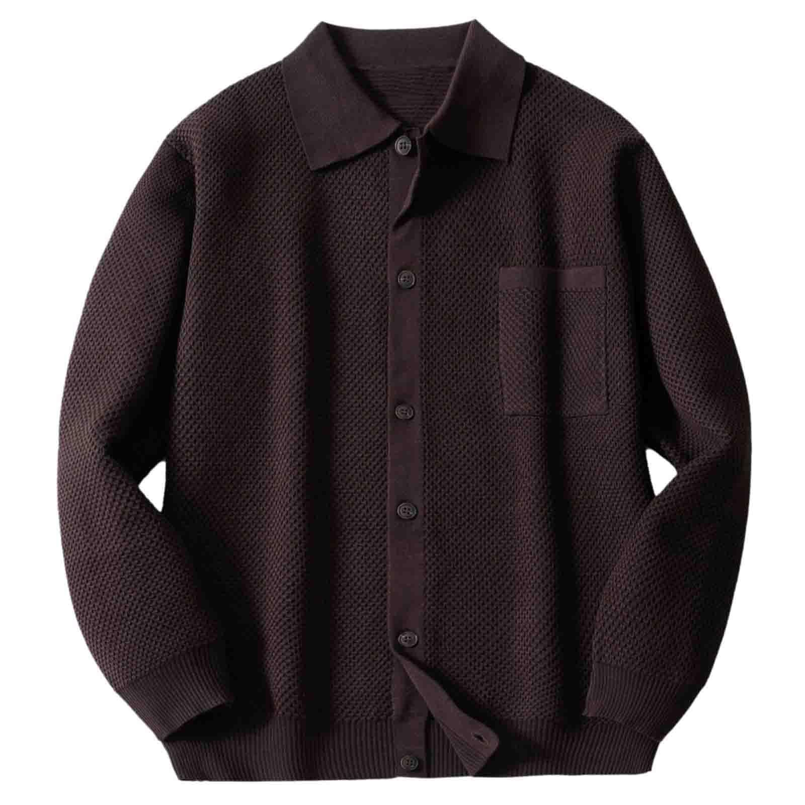 Cardigan Lana Hombre, Chaqueta Hombre Punto Fino Manga Larga con Un Solo Botonadura con Bolsillo Abrigo Color Sólido Informal con Botones Suéter Grande para El Ocio Y El Autocultivo