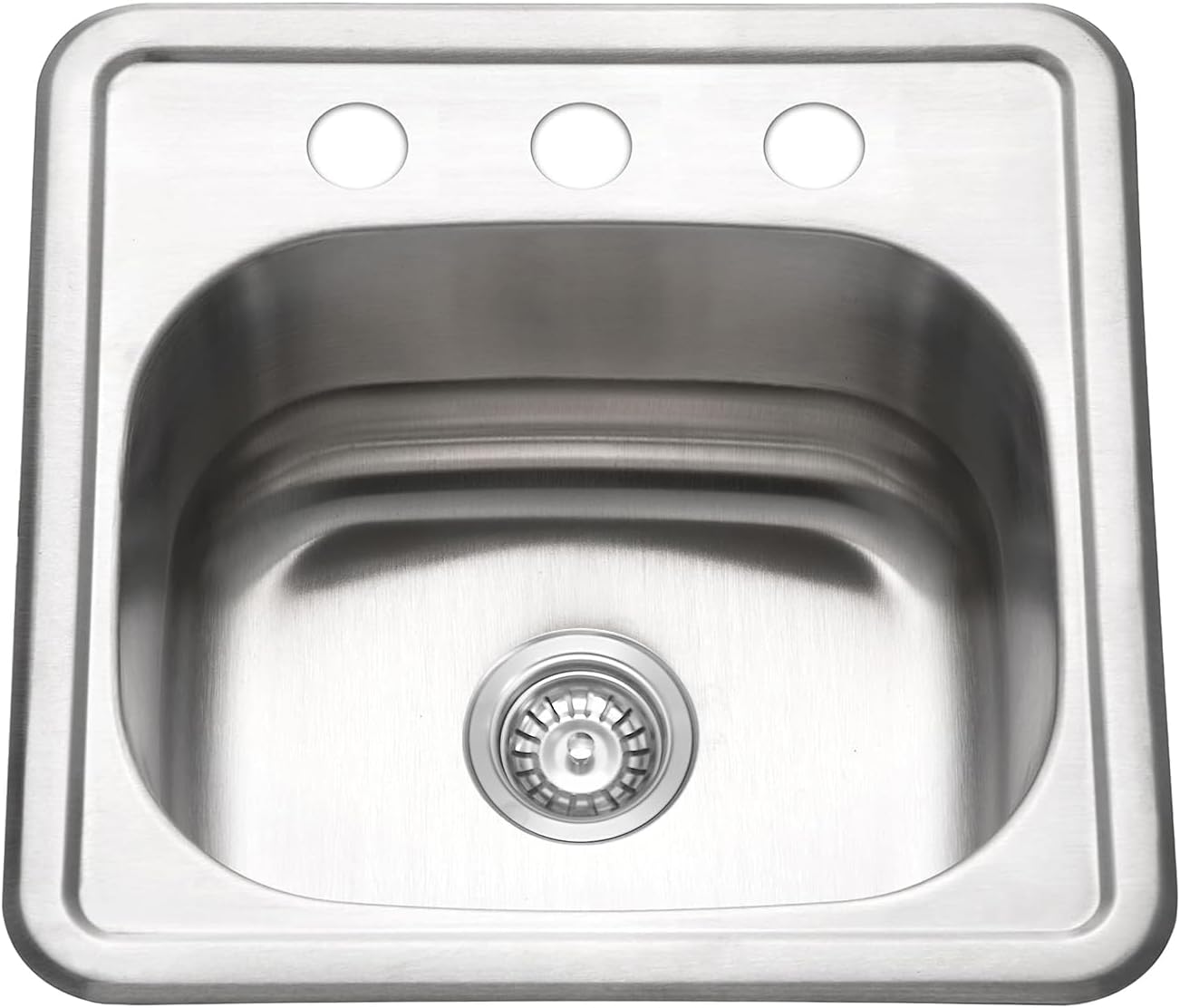 15 inch Stainless Steel Bar Sink, 2-hole Single Bowl Topmount Brushed Drop in RV Sink with Drainer