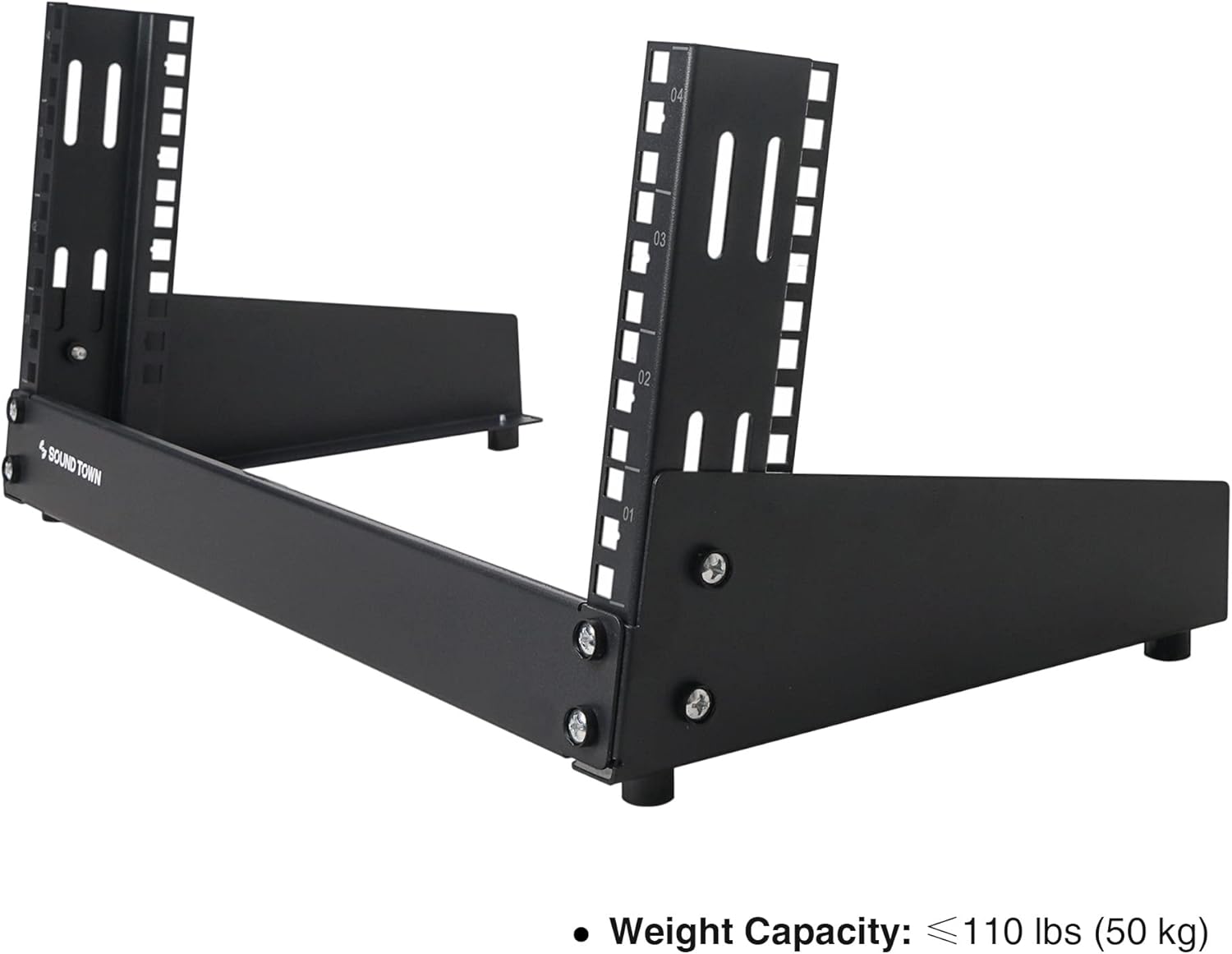 Sound Town 4U 2-Post Desktop Open-Frame Rack, for Audio/Video, Network Switches, Routers, Patch Panels (ST2PF-4LW)