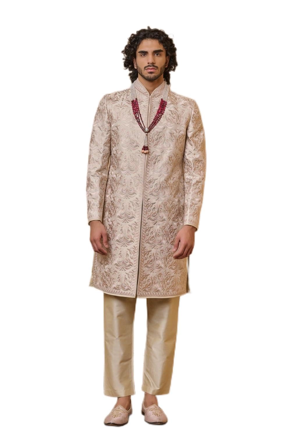 Cream Classic Sherwani For Men-image-3