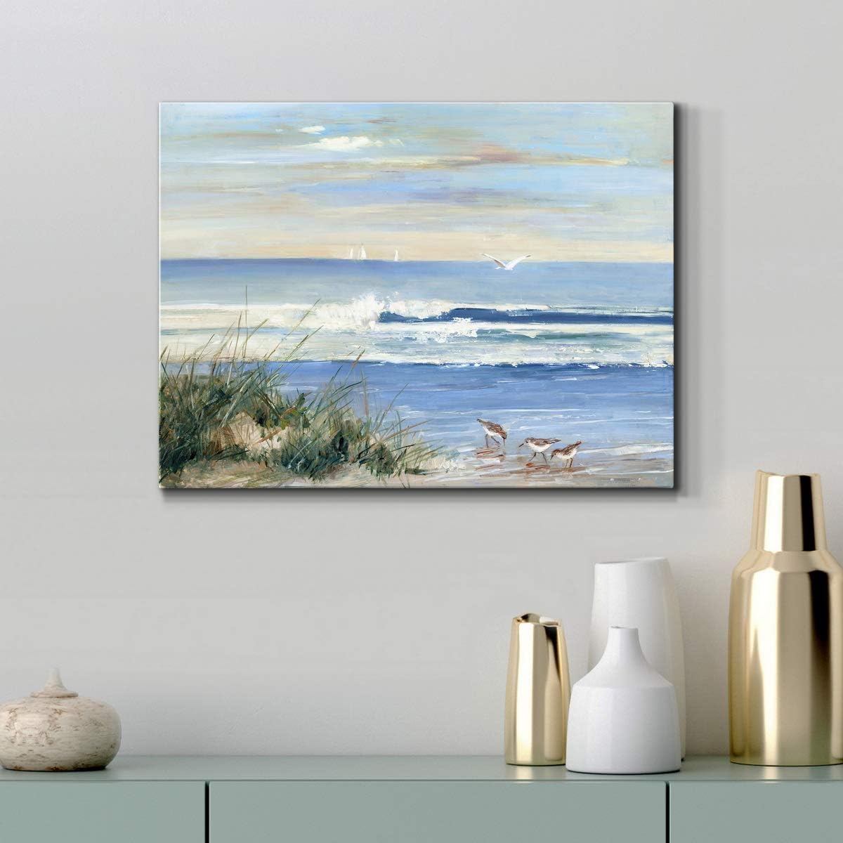 WEXFORD HOME Landscape Picture Canvas Wall Art Print Decoration Painting Ocean Beach Sea Artwork for Living Room Bedroom Office, Ready to Hang, beach combers, 24x32