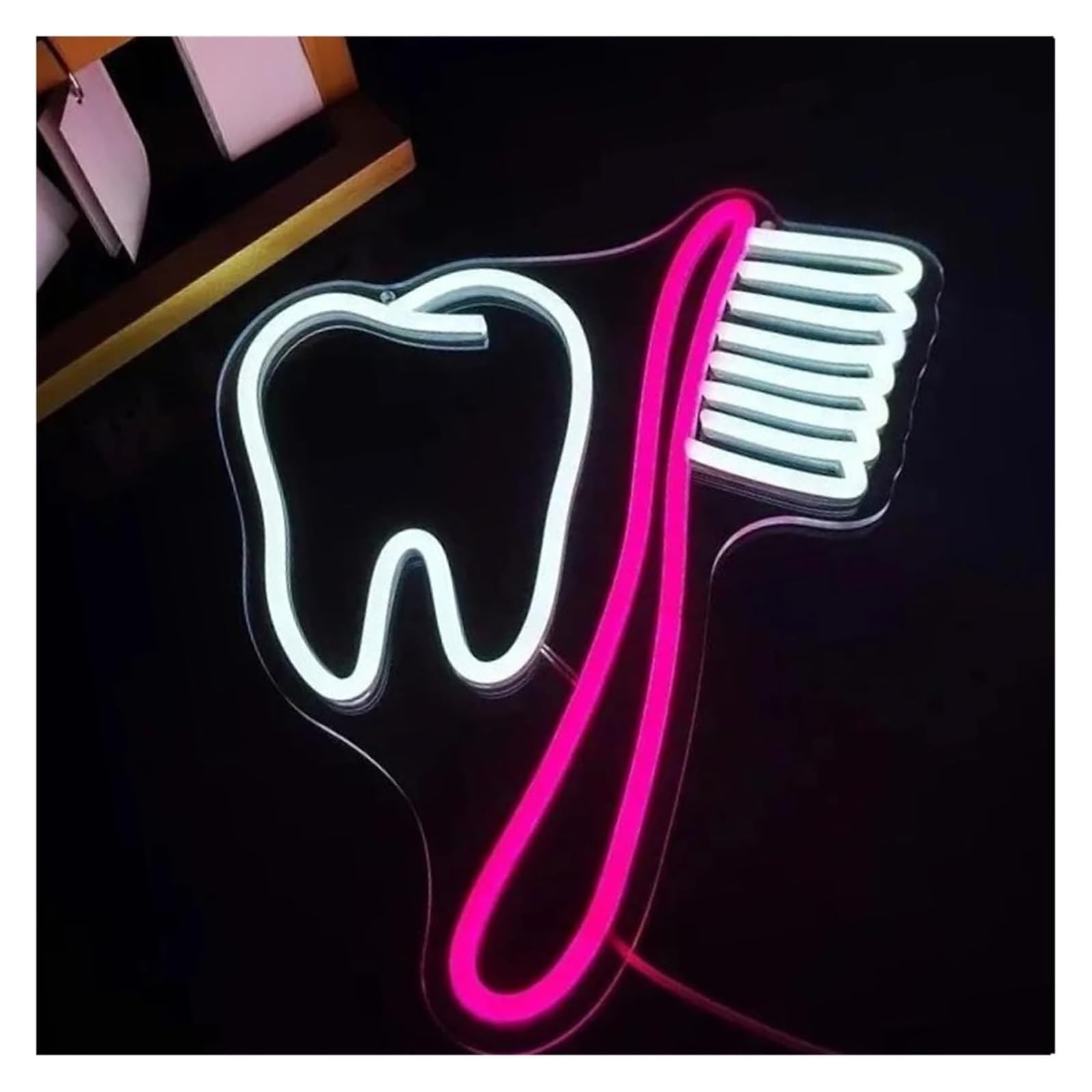 Generico Segno di luce al neon Per insegna al neon Spazzolino da denti illuminato, alimentato, ideale