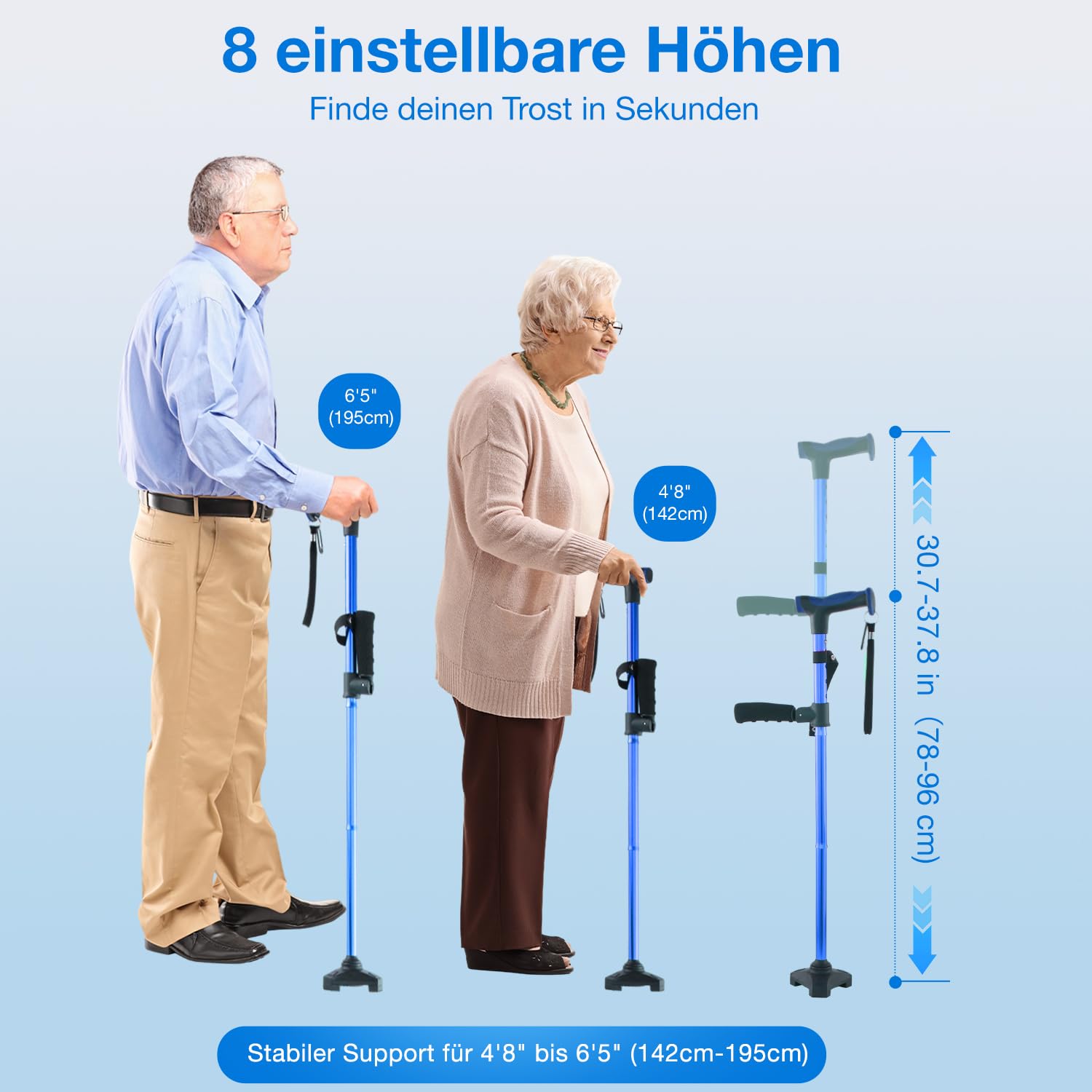 Verstellbarer Gehstock für Damen und Herren für Stabilität, selbststehender Gehstock mit zweitem Griff zum Stehen, 158,8 kg, robust, faltbar, zusammenklappbar, Gehstöcke für Senioren und Erwachsene