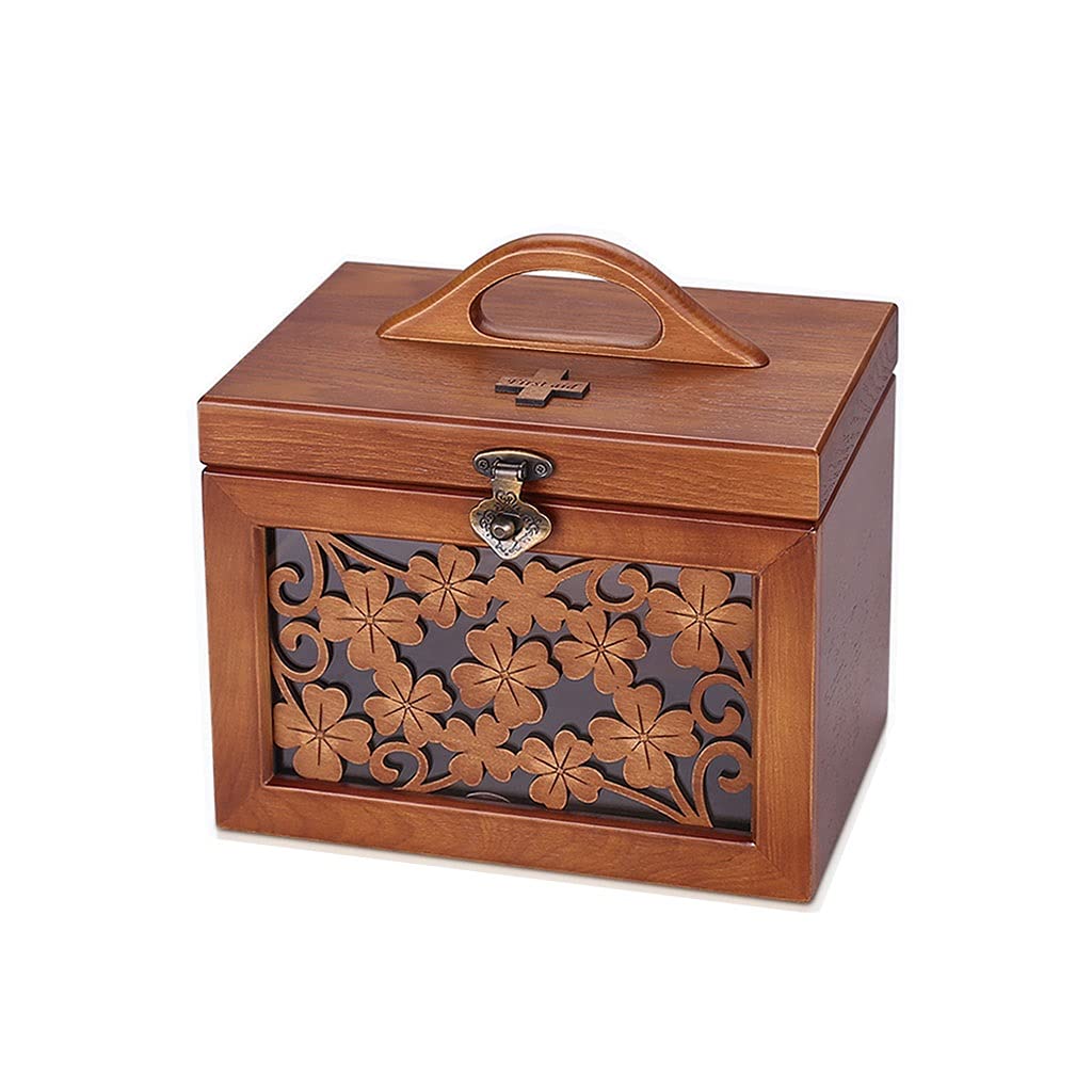 Erste Hilfe Set/Verbandskasten 9.84 Zoll Hölzerne medizinische Box Erste Hilfe Box Containerbox Tragbare Aufbewahrungsbox Familie Erste-Hilfe-Kit Retro Medizin-Box Familienmedizin Box