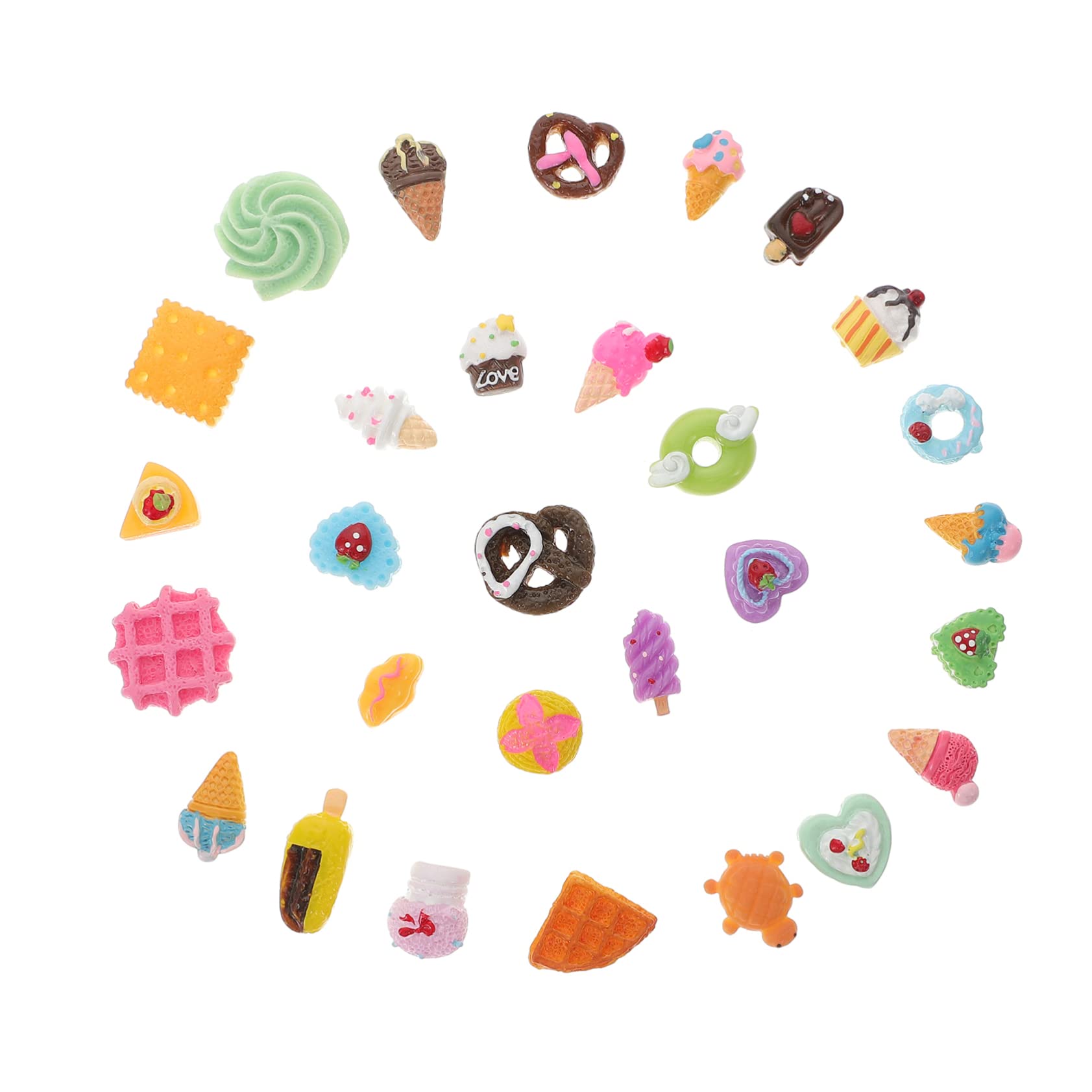 30pcs Miniature Food and Play Resin Charms Resin Beads Charms Flatback Donut Charms Resin Cake Charms