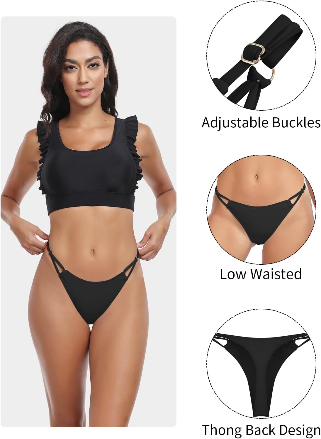 Colloyes Women's Low Waisted Bikini Bottoms Adjustable Thong Bathing Suit Bottoms - Image 5