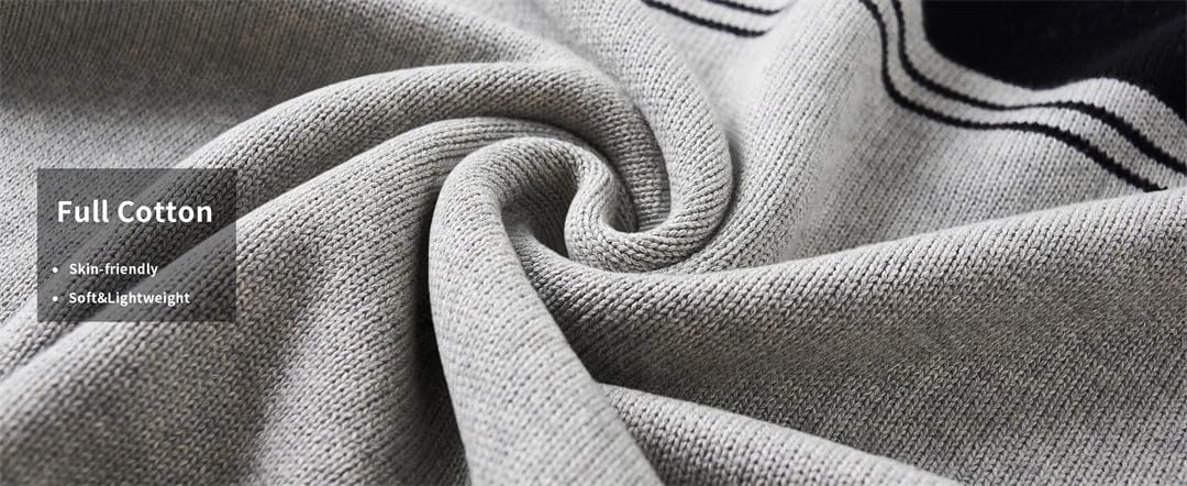 Men Cotton Sweater Quarter Zip Polo Pullover Striped Fall Winter Business Commuting