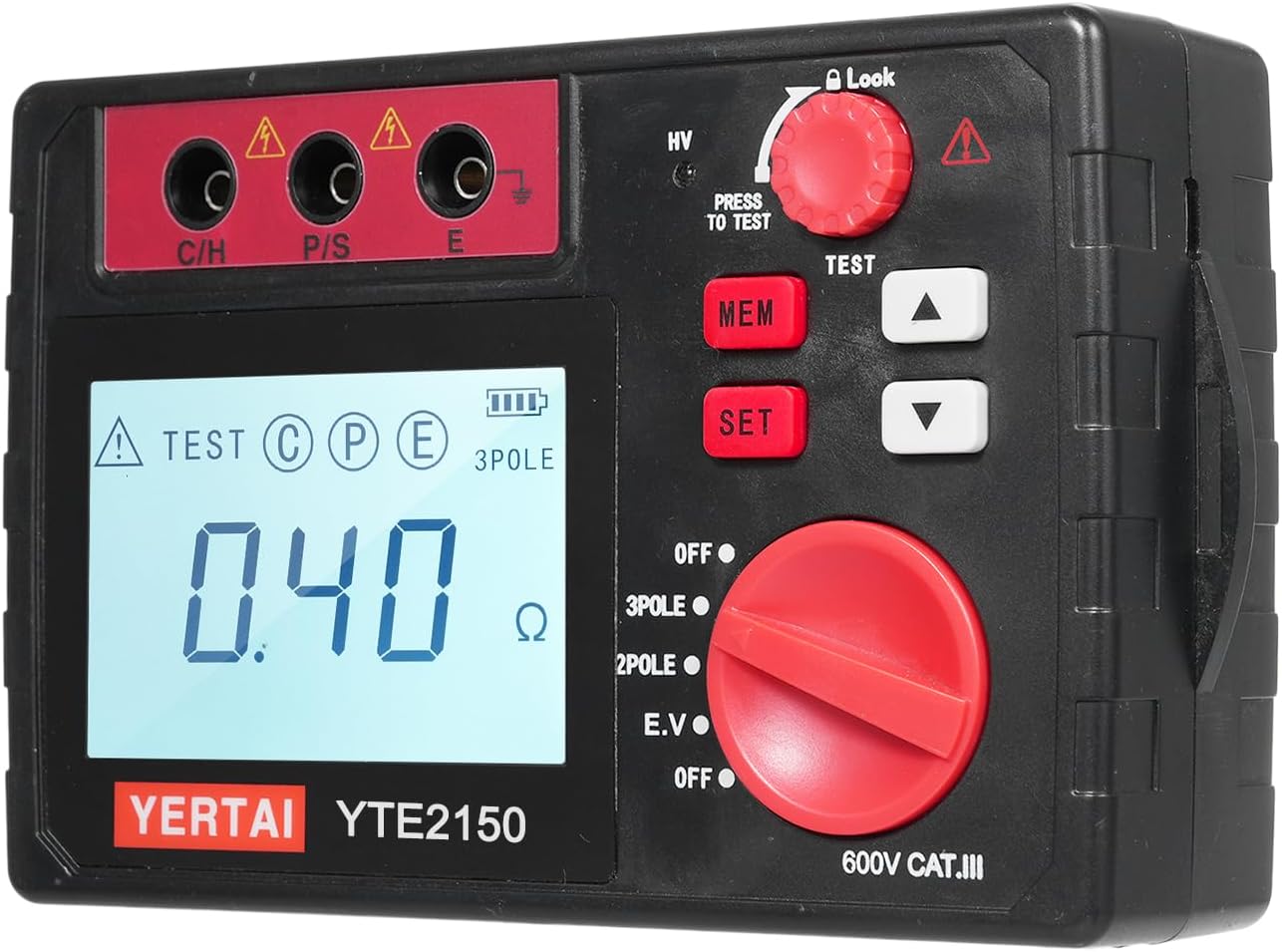 Irfora YTE2150 Digital Earth Tester 200Ω Insulation Resistance Detector Ground Resistance Meter Earth Ground Resistance Tester Measure AC Vole to 600V with Back Display
