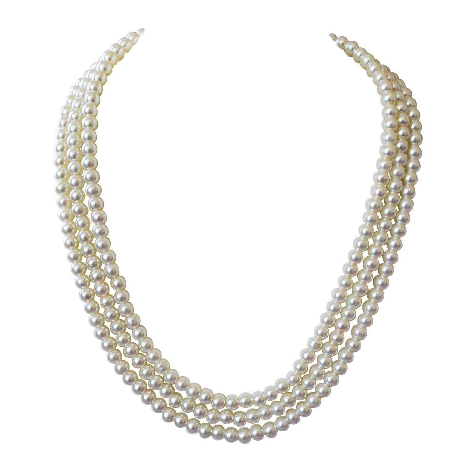 SURATDIAMOND JEWELLERY 3 Line White Shell Pearl Necklace - Timeless Grace for the Modern Woman (B09XHH4R52) Amazon Price History, Amazon Price Tracker