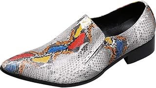 Sapatos Oxford para homens sem cadarço pontiagudos padrão animal Oxfords sem cadarço para negócios couro genuíno (Color : Branco, Size : G-42)