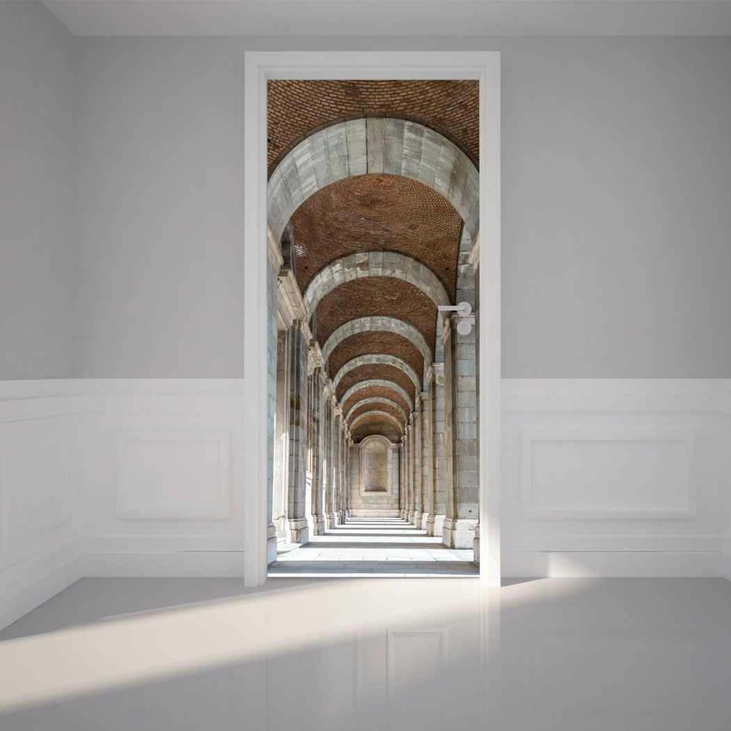 Door Wall Sticker Royal Palace Corridor - Peel & Stick Repositionable Fabric Door Mural