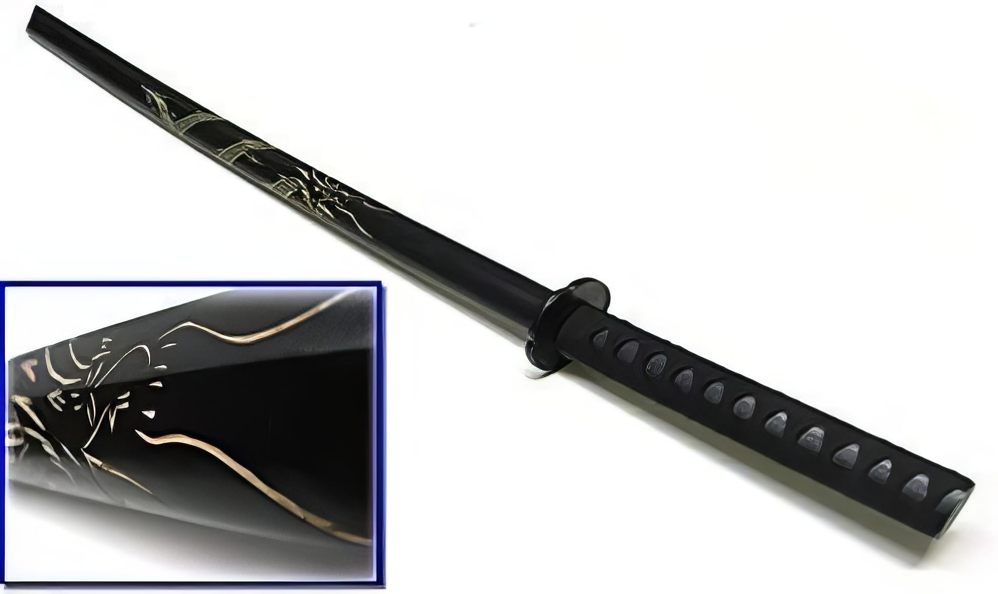 YUDU Bokken, Ejercicios de Madera - dershogun, dragón geschnizt, Negro 62 cm