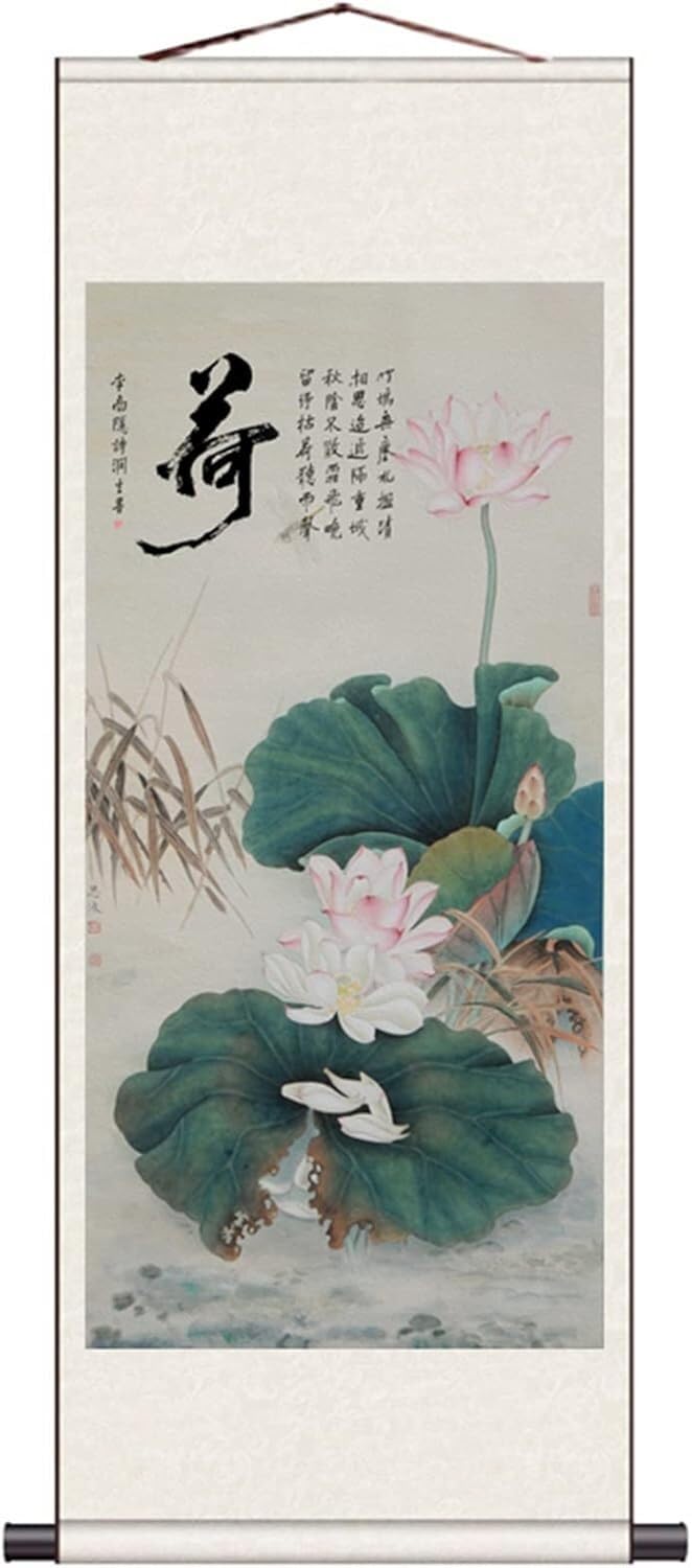 KYUEPONG Scroll mural, Chinese Scroll Painting Hanging FengShui Deocr, Traditional Oriental Asian Art Reel Paintings(100x30cm)