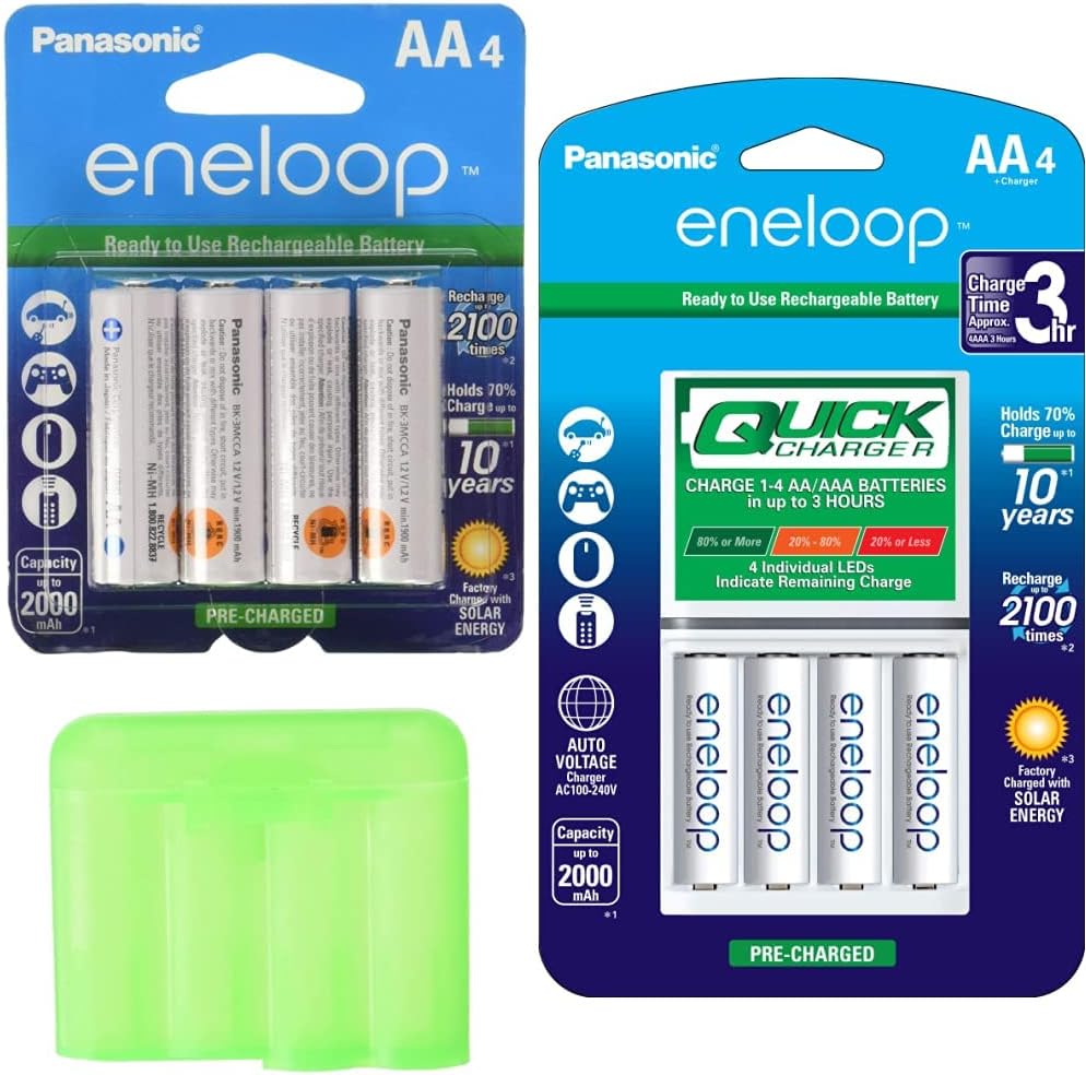 Eneloop QS-RXXW-NU9Y Newest Version 4th Generation AA NiMH Pre-Charged 2100 Times Rechargeable Battery & Panasonic K-KJ55MCA4BA Advanced Individual Battery 3 Hour Quick Charger