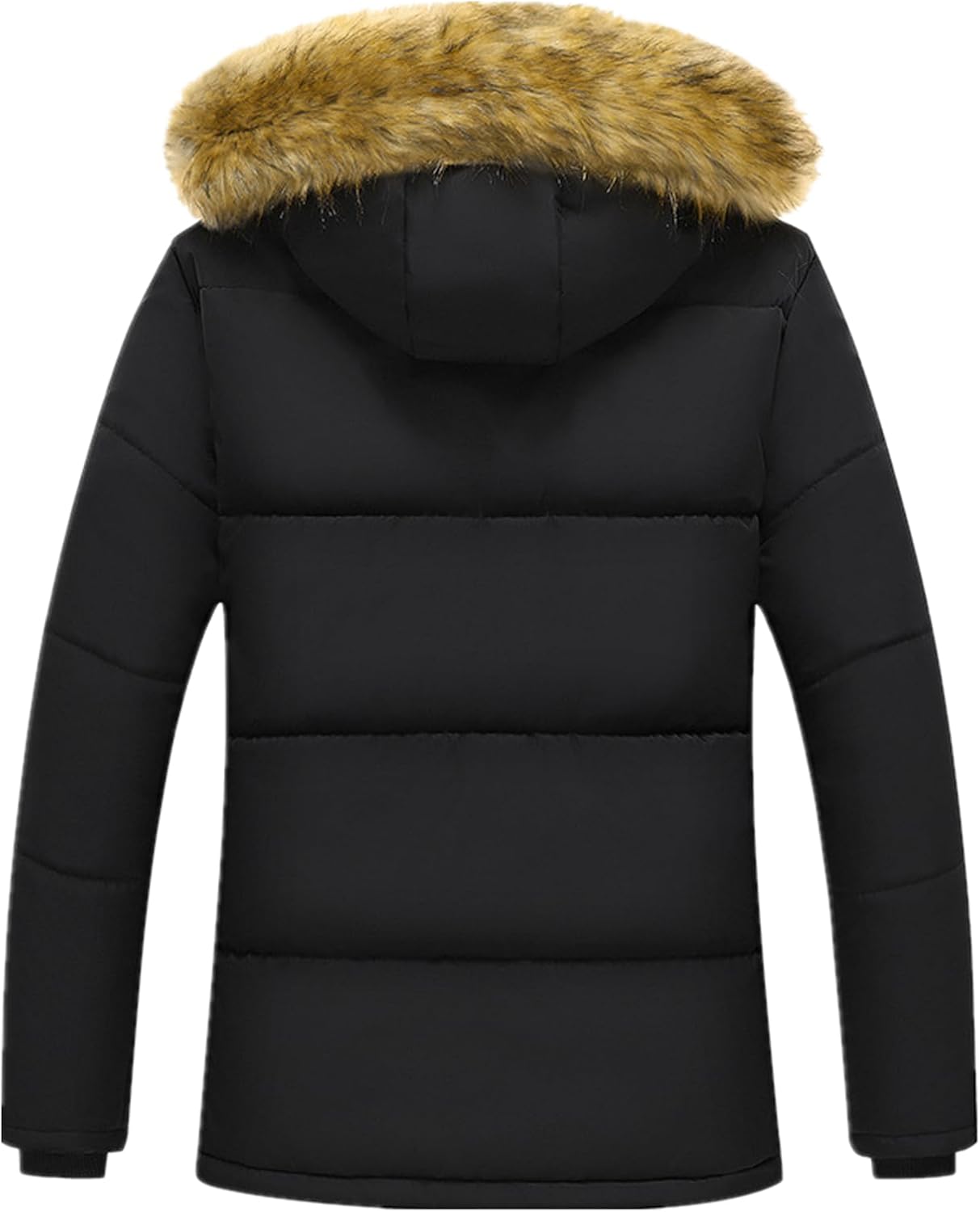 Men's Thermal Winter Parka Jacket Thick Fluff Lining Cotton Padded Coat with Detachable Fur Hood