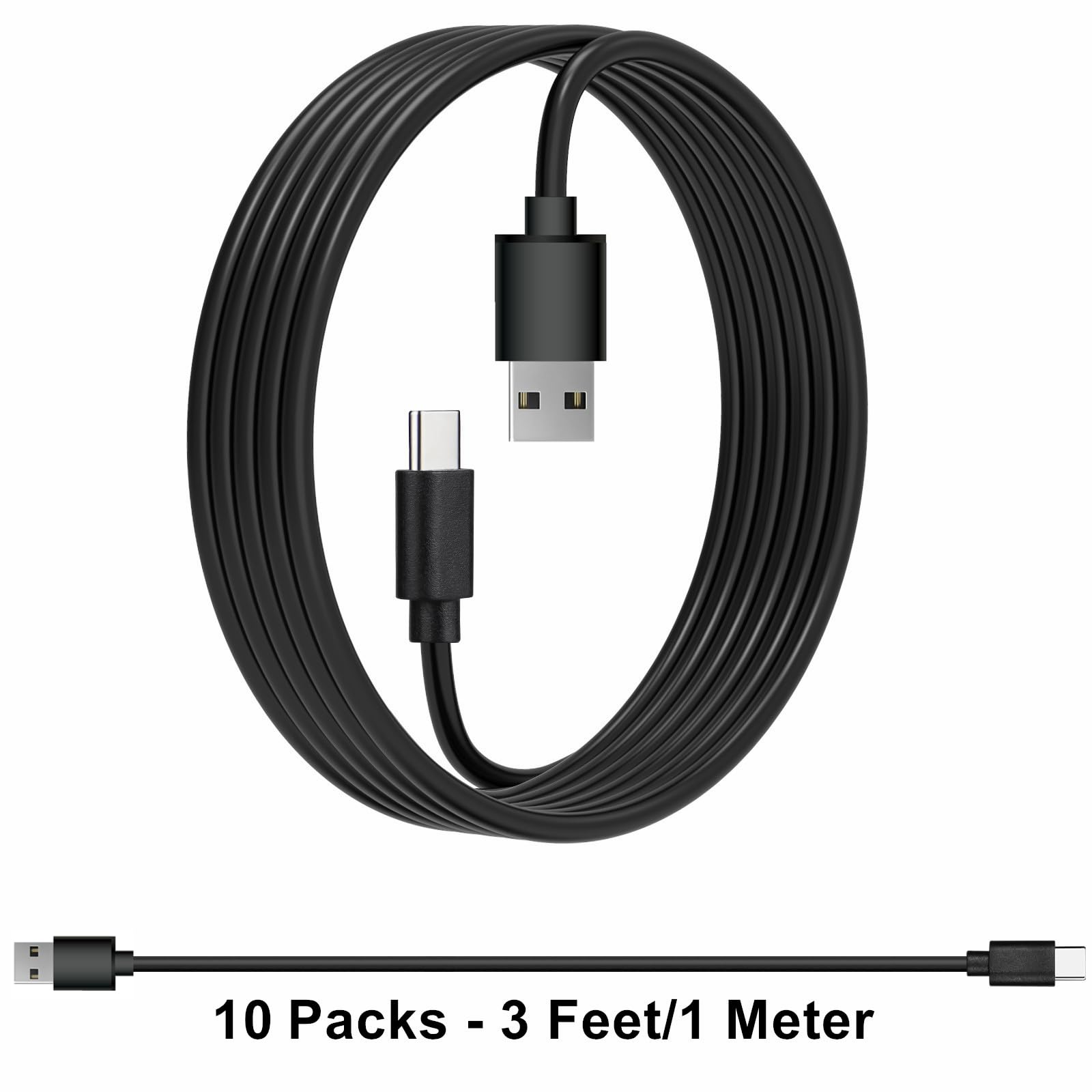 weishan Confezione da 10 cavi USB C - Confezione multipla di cavi di ricarica da USB a tipo C, 1 m, nero
