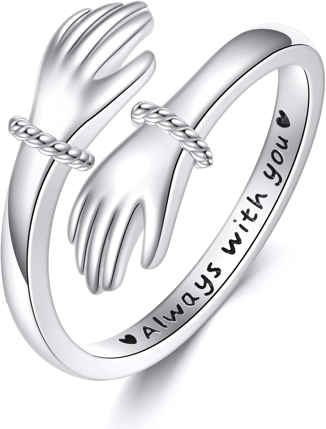 YFN Hug Ring Sterling Silver Always With You Hope Hug Adjustable Size 7 Ring Friendship Jewelry Gifts for Women