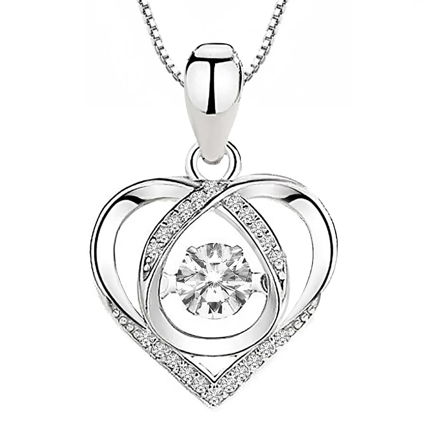 peora Heart Shape Pendant Chain Necklace for Women & Girls | Silver Plated | Cubic Zirconia & Crystal Studded | Stylish Design Jewellery | Anniversary Birthday Gift for Her\-picture-41