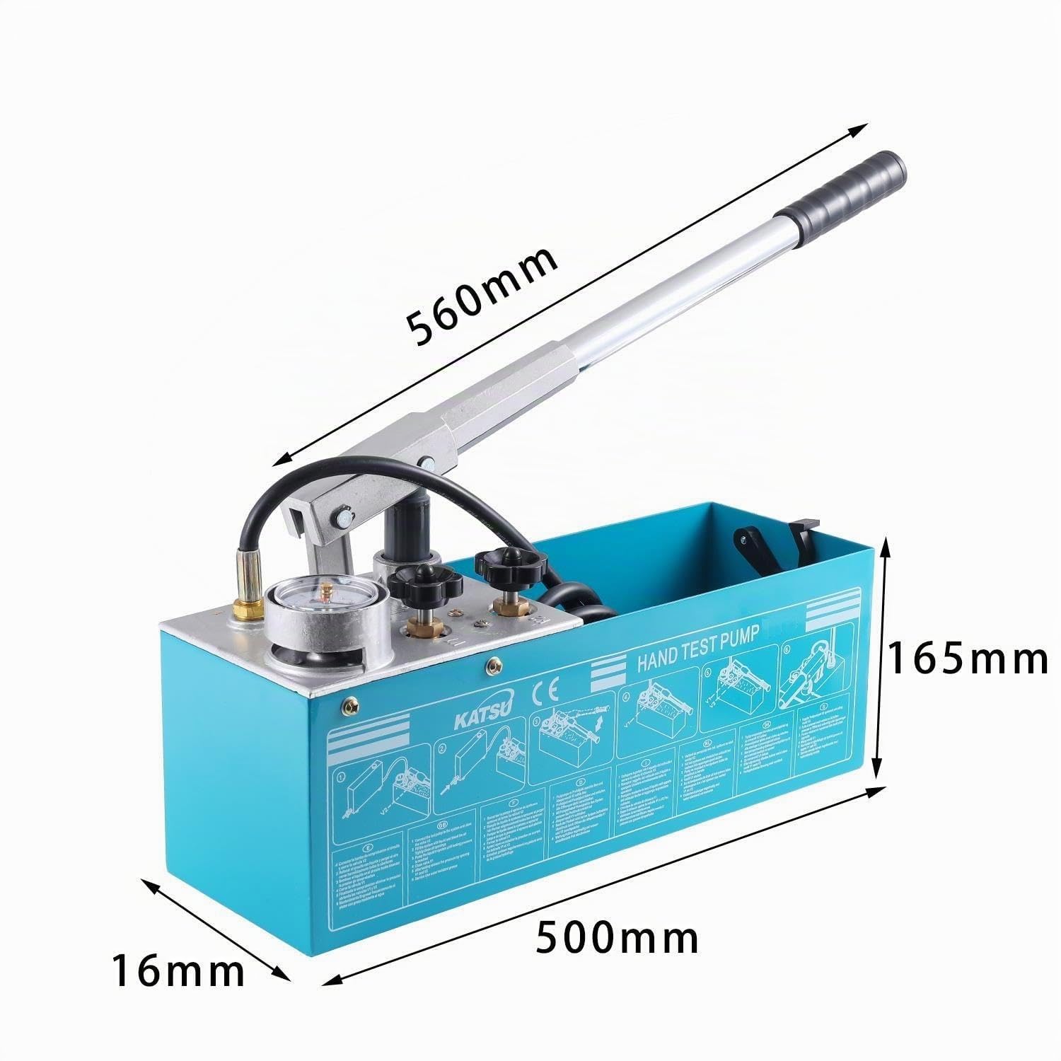KATSU Bomba de Prueba de Presión de Tubería Manual, Hidráulico 12L 0-50Bar Medidor de Fugas para Inspección de Instalación de Sistemas de Tuberías de Agua Fría y Caliente 318923