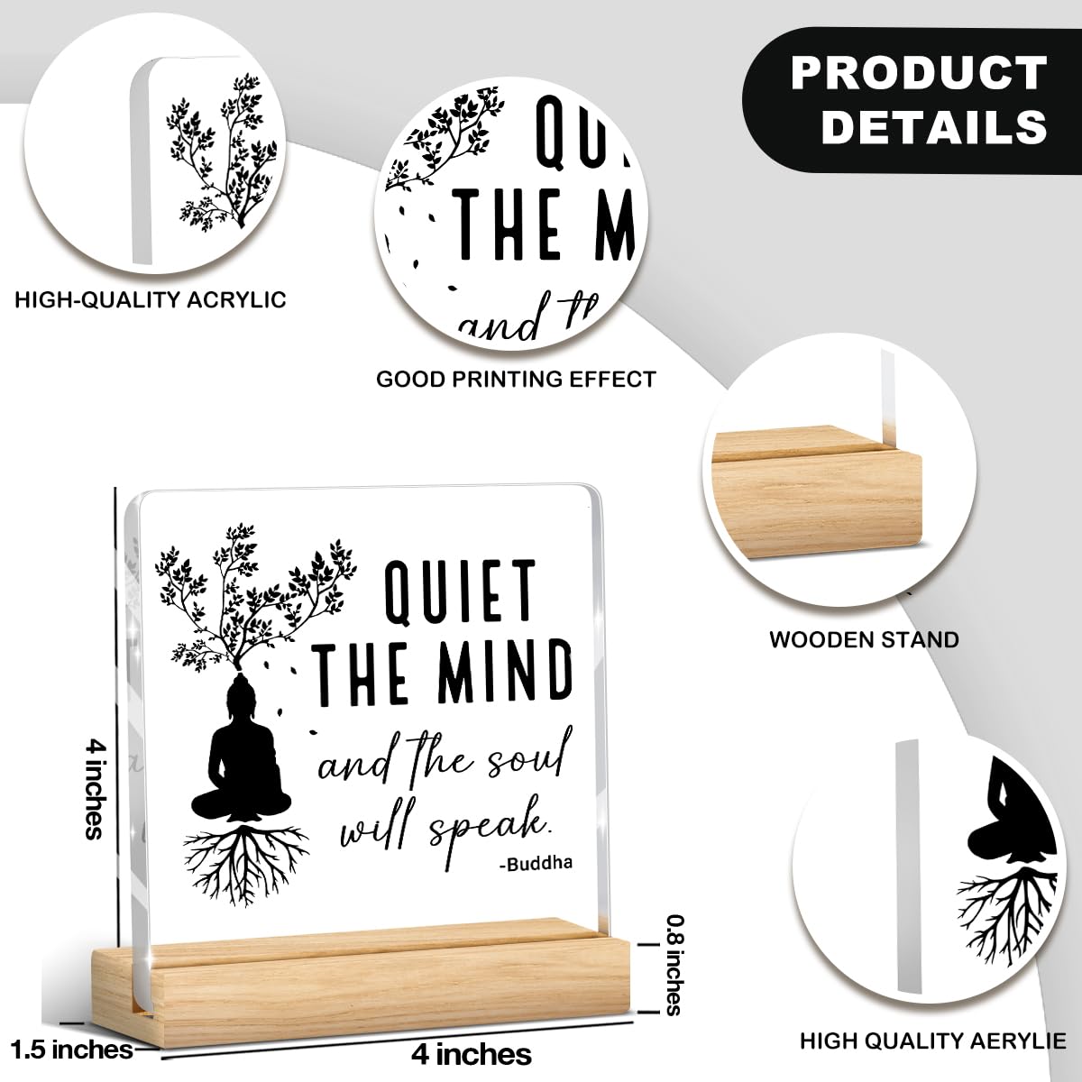 Meditation Room Decor,Zen Decor,Spiritual Decorations Quiet The Mind And The Soul Will Speak Acrylic Sign for Home Office Prayer Room Tabletop Shelf