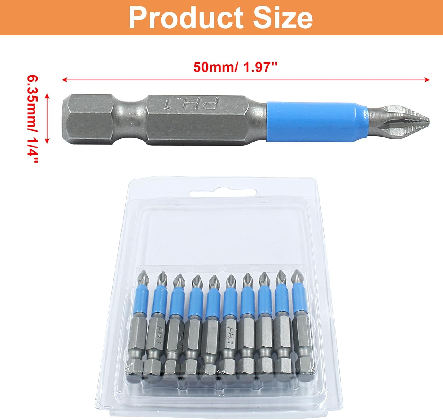 Hitefu 10PCS Magnetic Screwdriver Bit Set PH1#1 Anti Slip Phillips Cross Slot - 1/4 Inch Hex Shank Cross Head Electric Screwdriver Bits Set for Impact Driver Power Screwdriver Drill (PH1, 50mm)