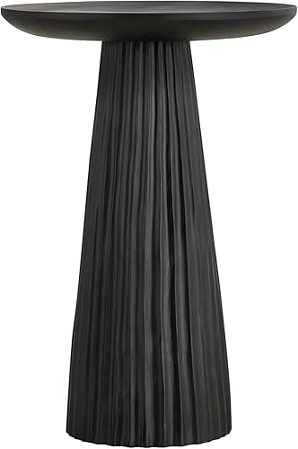 Jai Mesa auxiliar de madera negra, mesa auxiliar redonda de 15.25 pulgadas, moderna mesa decorativa acanalada para sala de estar, dormitorio,