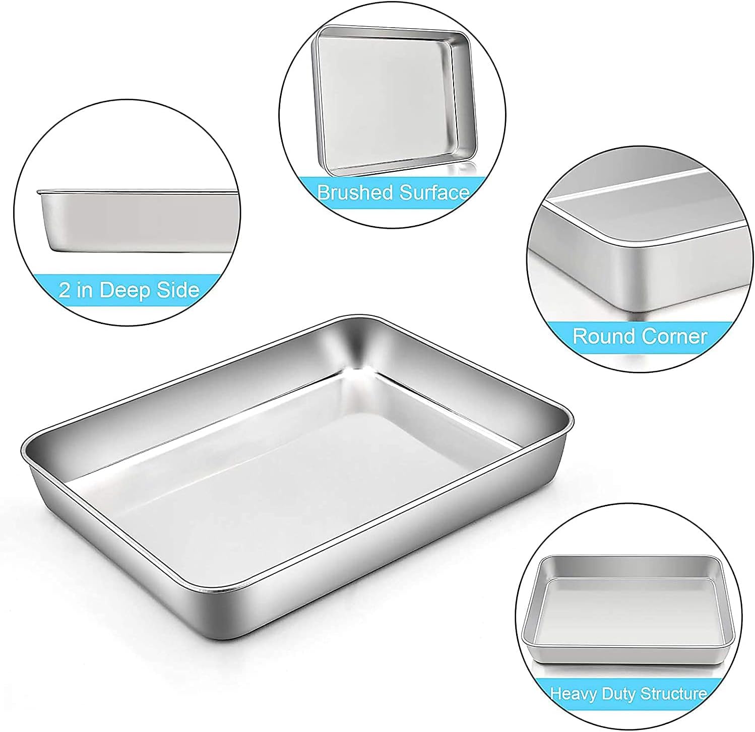 Sheet Pan,Cookie Sheet,Heavy Duty Stainless Steel Baking Toaster Oven Jelly Roll Deep Edge,Superior Mirror Finish, Dishwasher Safe (7.9 * 9.85 * 2 inches) - Image 3