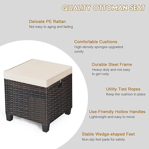 Miniatura 6 de Tangkula - 2 asientos otomanos de mimbre de ratán para exteriores, adecuados para todo tipo de clima, muebles de ratán para patio, asientos