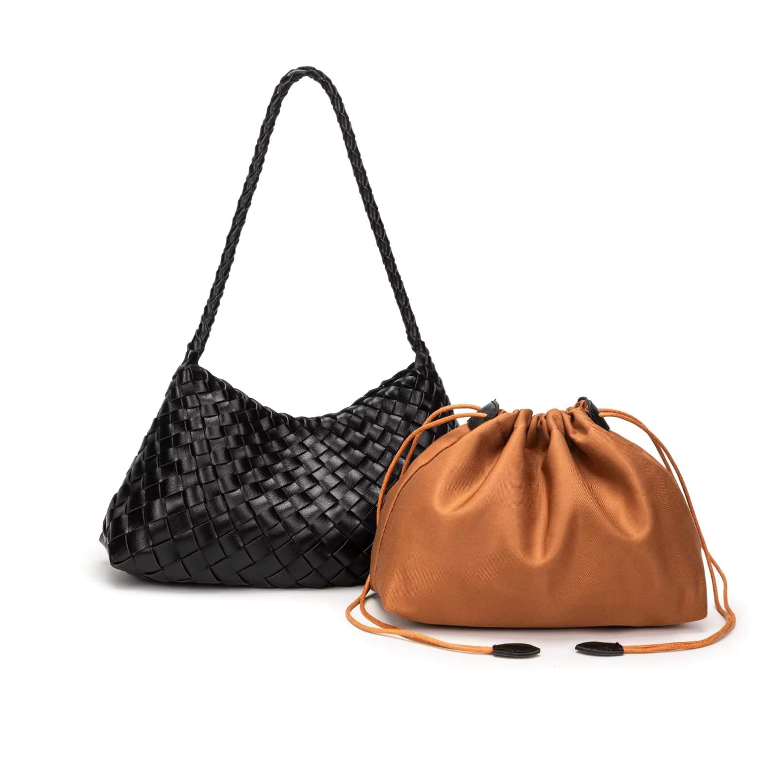 Borse da Donna Borsa A Spalla Hobo Tessuta Mano con Interna Cordone Rimovibile Giornaliera di Lusso delle Donne-Coffee