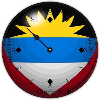 Rustic Wood Tide Clock Antigua and Barbuda Flags Ocean Time Wooden Clock Wood Moon Tidal Clock for Wall High and Low Tide Movement Clock for Seaside House Cottage Hotel Camping 10x10 in