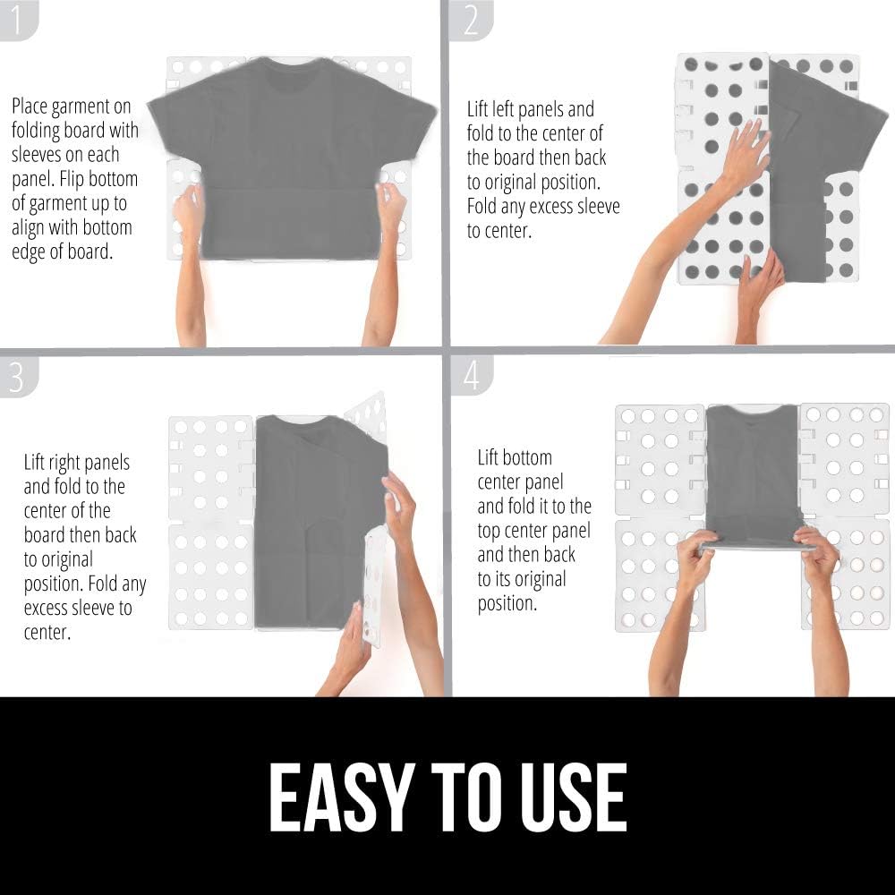 Gorilla Grip Shirt Folding Board, Easy Fold Collapsible Clothes Folder, Durable Flip Boards for T Shirts, Clothing, Tshirt Storage, Home Laundry Room Organizer, Apartment and Travel Essentials, White